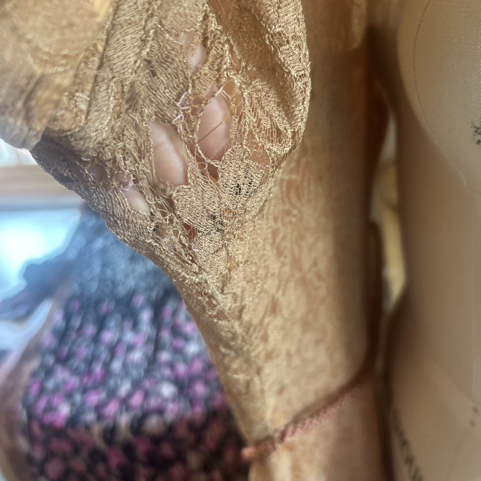 1930’s Vintage Terracotta Lace Dress w/ Collar + Button Down Size XS