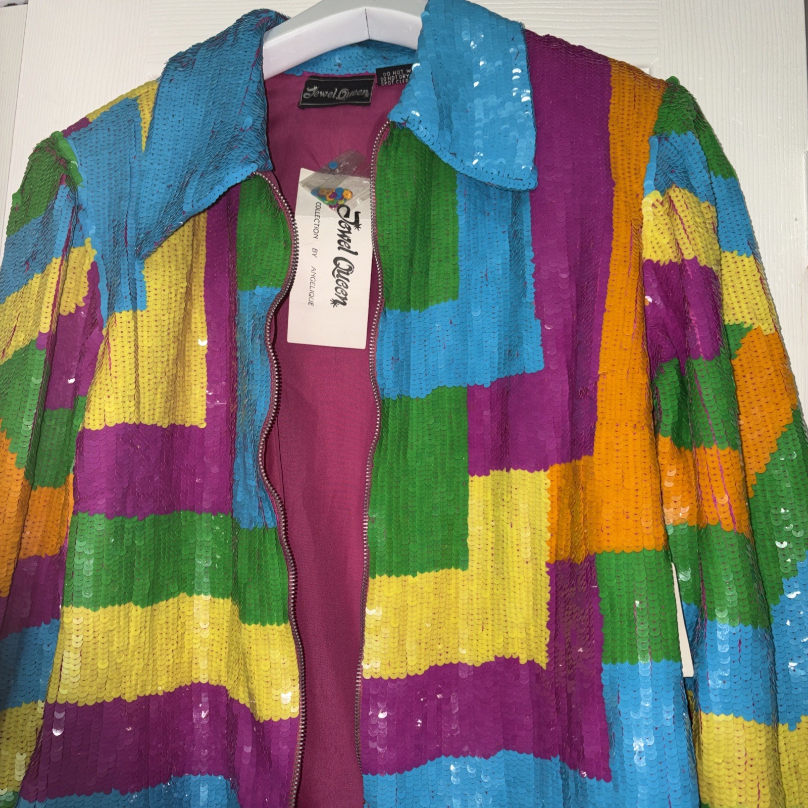 Jewel Queen Vintage Sequin Party Jacket 💯% Silk XL Hand Made in thr 80s NWT