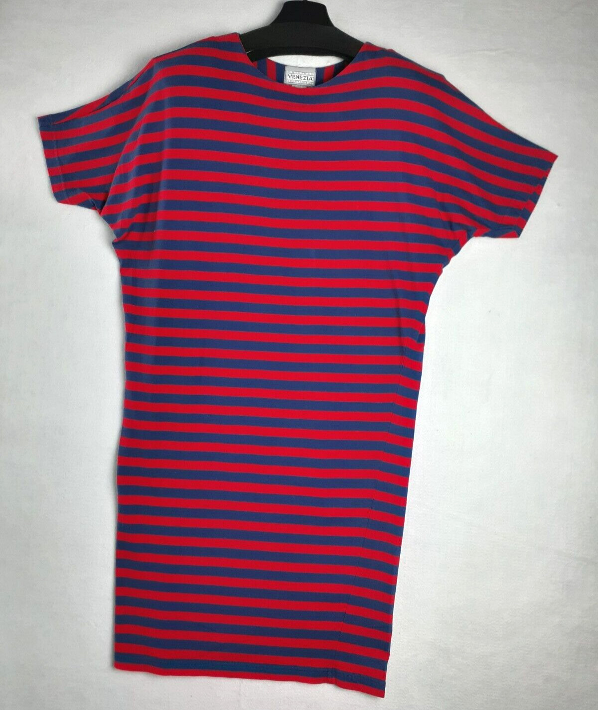VENEZIA Sportswear Vintage Stripe Cotton Knit Dress Women Navy Red Size M NEW