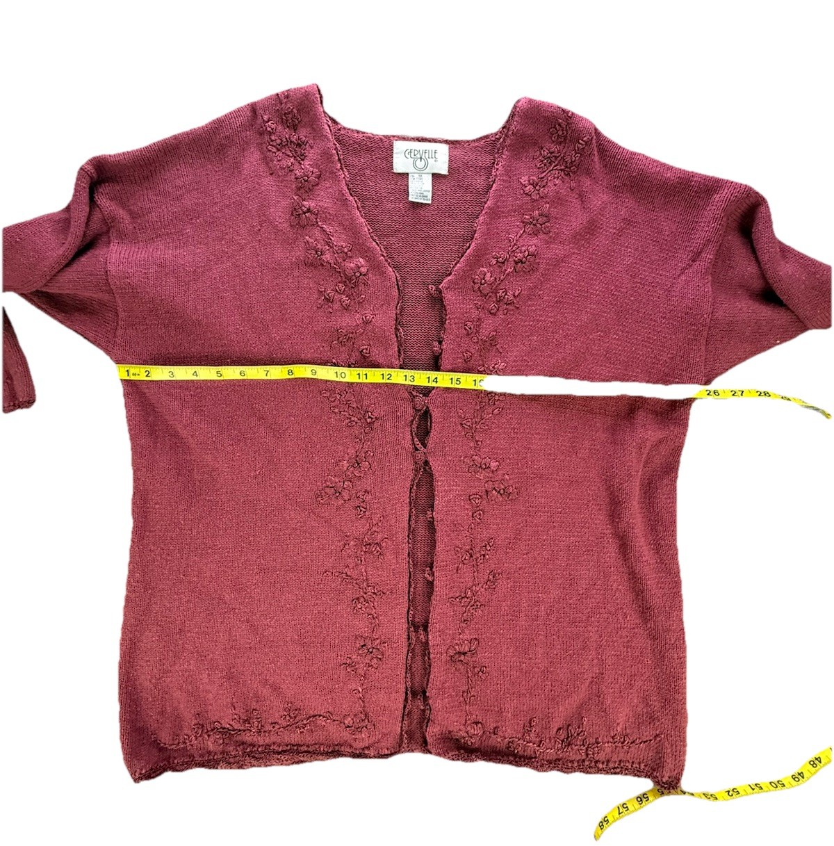 VTG 80s/90s Cervelle Knit Cardigan Sweater 1X Pink Embroidered Floral V-neck