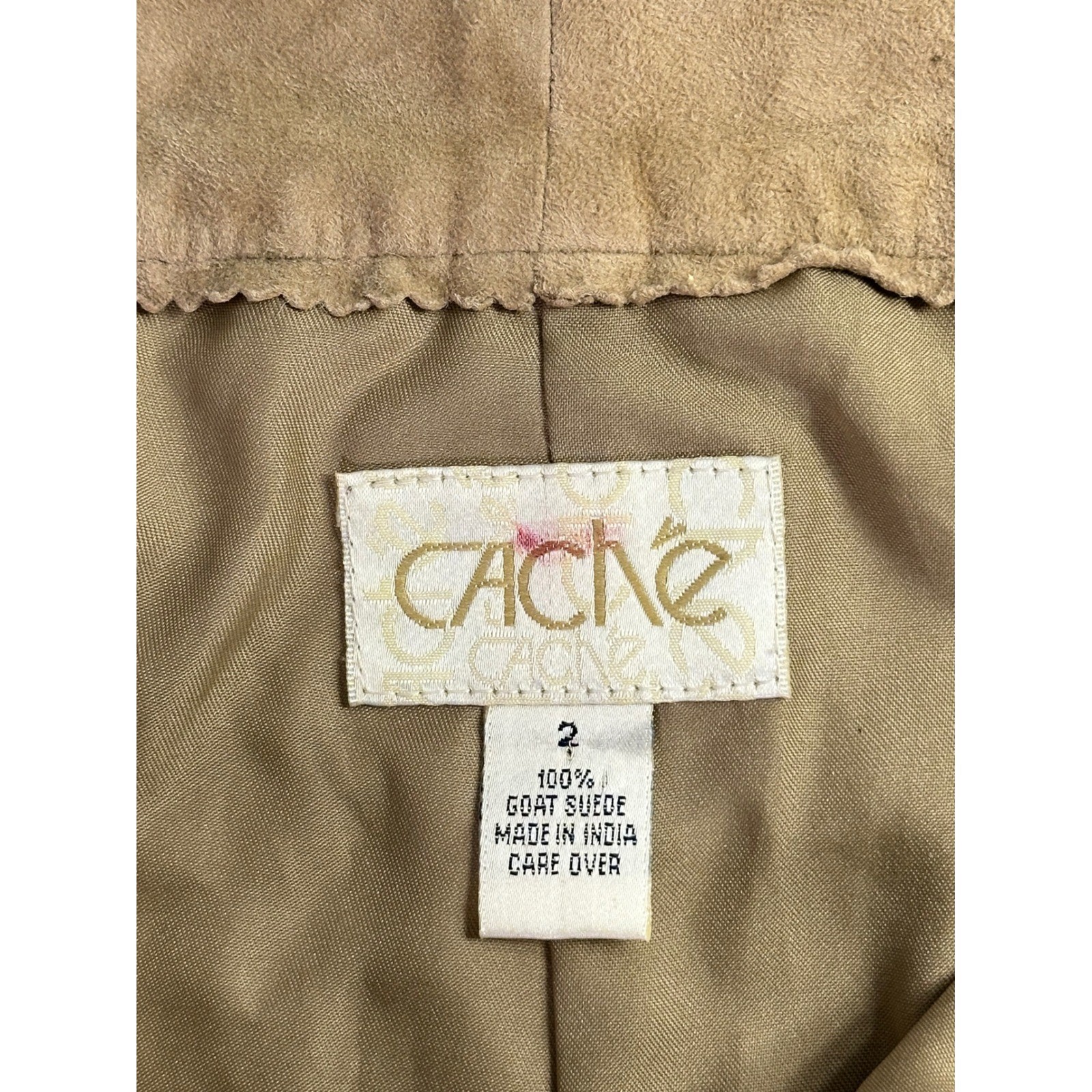Cache Vintage Tan 100% Goat Suede Studded Rhinestone Straight Leg Pants Size 2
