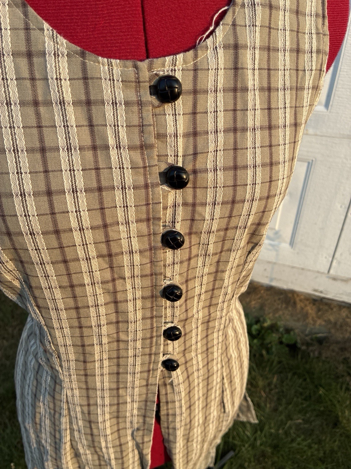 Beautiful Vintage 90s Handmade Plaid Midi Dress Beige And White