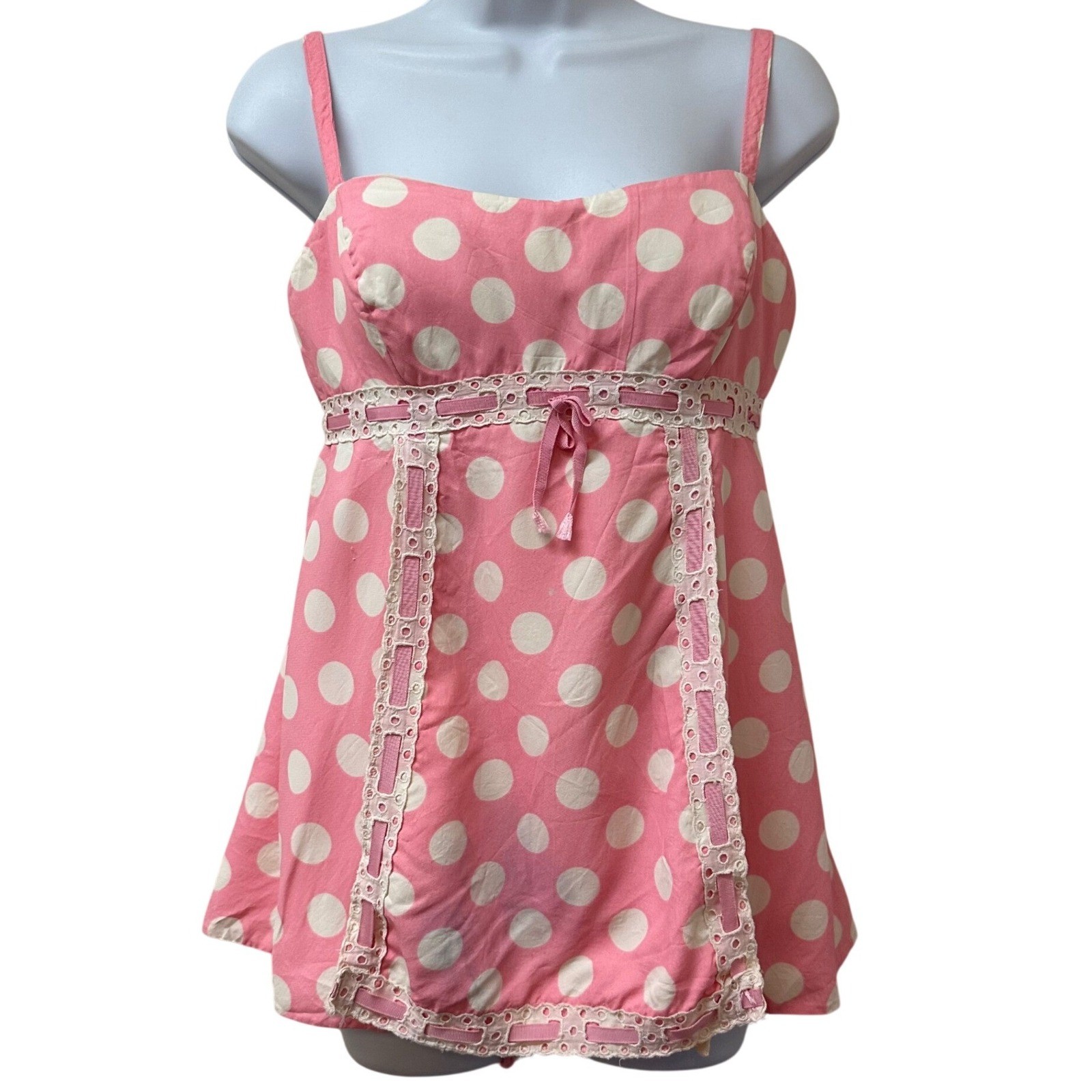 Illusions Cole of California Vintage Pink Polka Dot 2 Pc Swimsuit Eyelet Lace