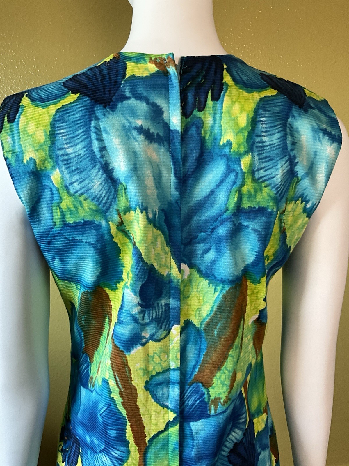 Vtg McINERNY Womens Hawaiian Maxi Dress Watercolor Floral Talon Zip Side Slit 12