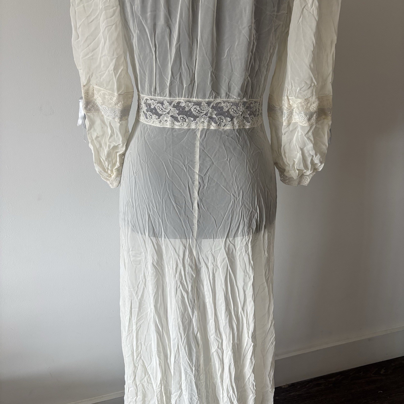 Vintage Edwardian Sheer Nightgown Lace Robe Ethereal Victorian Sheer FLAWS~AS IS