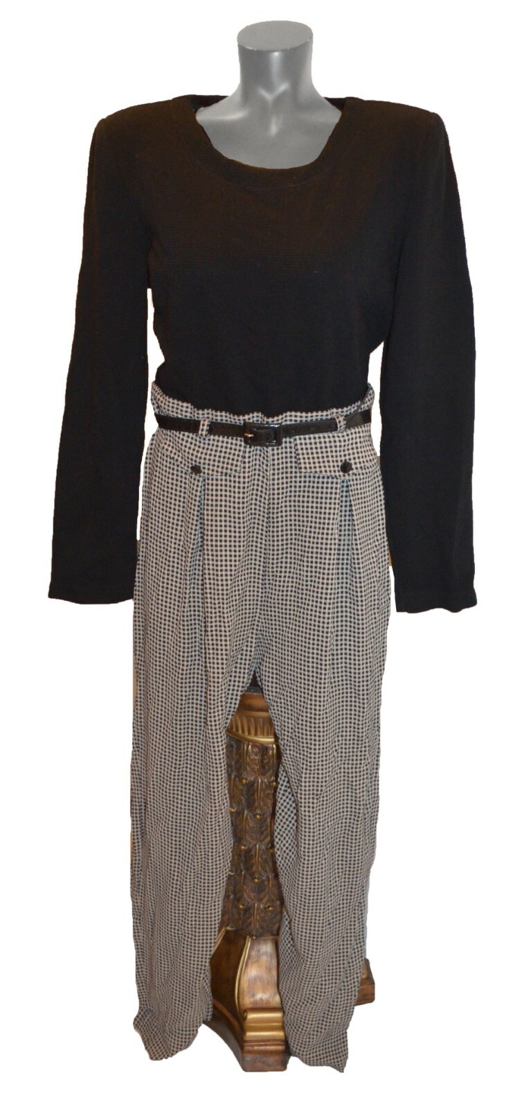 D.J. Summers Vintage 80s Black & White Belted Casual Jumpsuit Romper 12