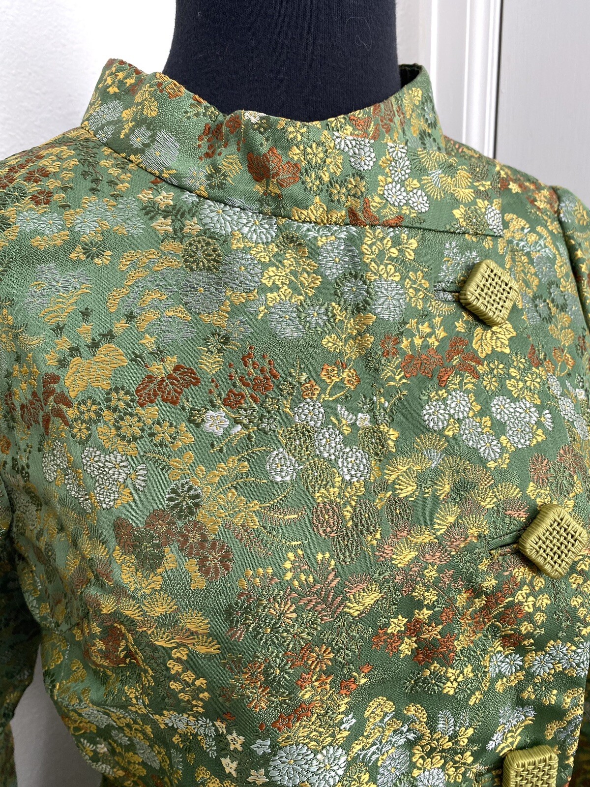 Vintage 1960’s Hand Tailored 2 Pc. Asian Brocade Neru Collar Suit
