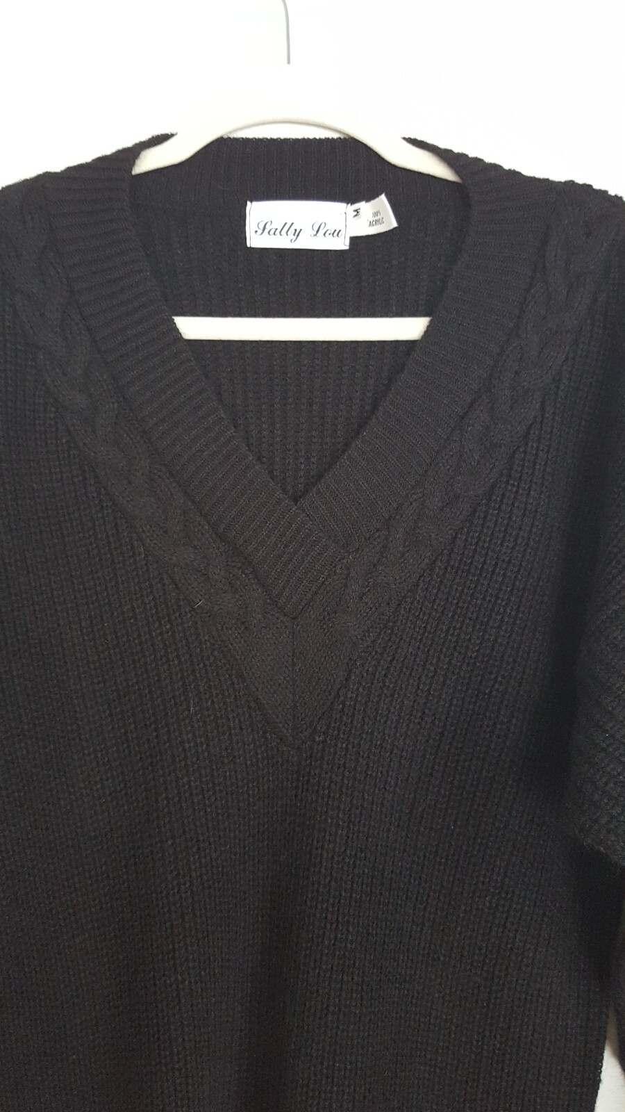 Cable Knit Black Sweater Dress Size Medium Vintage 1990s Sally Lou