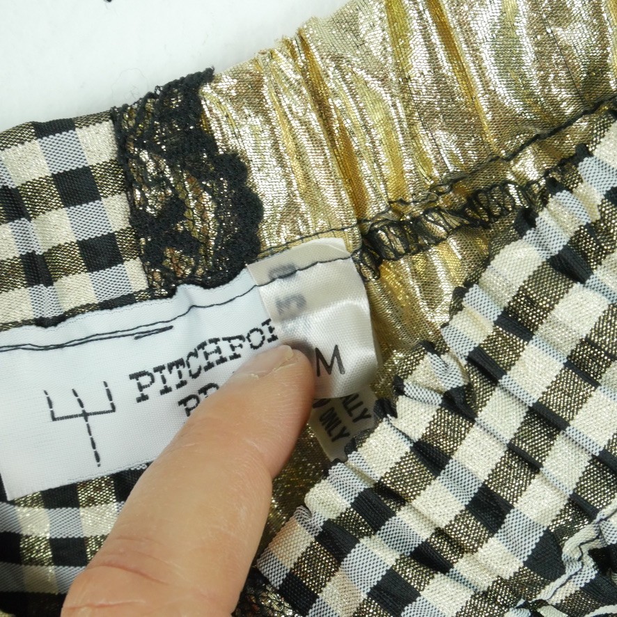 Vintage Pitchfork Brand Square Dance Skirt Medium Gold Lame Black Lace Metallic