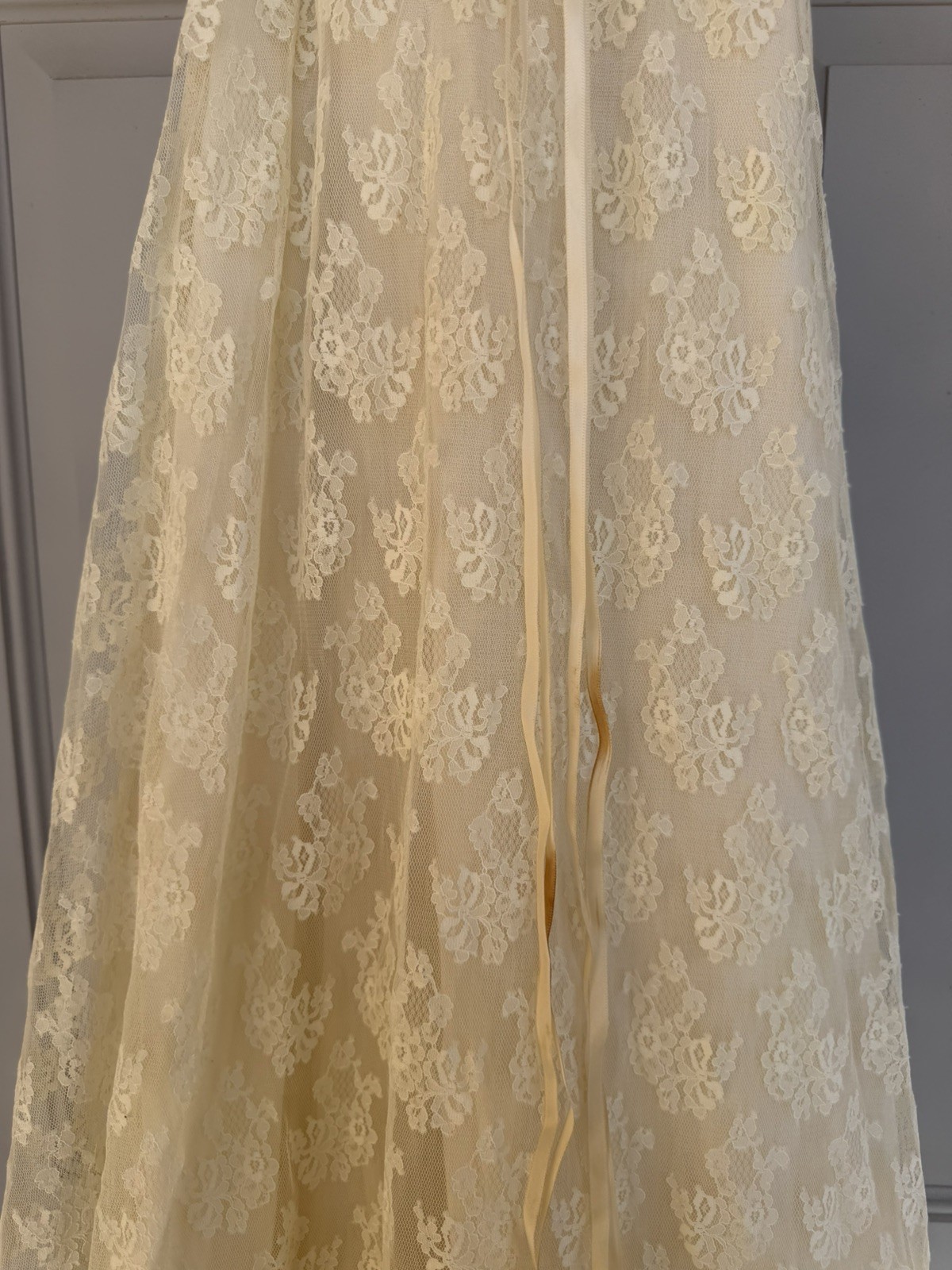 Vtg 70s Jody T Of California Ivory Blush Lace Hi Low Maxi Wedding Festival Dress