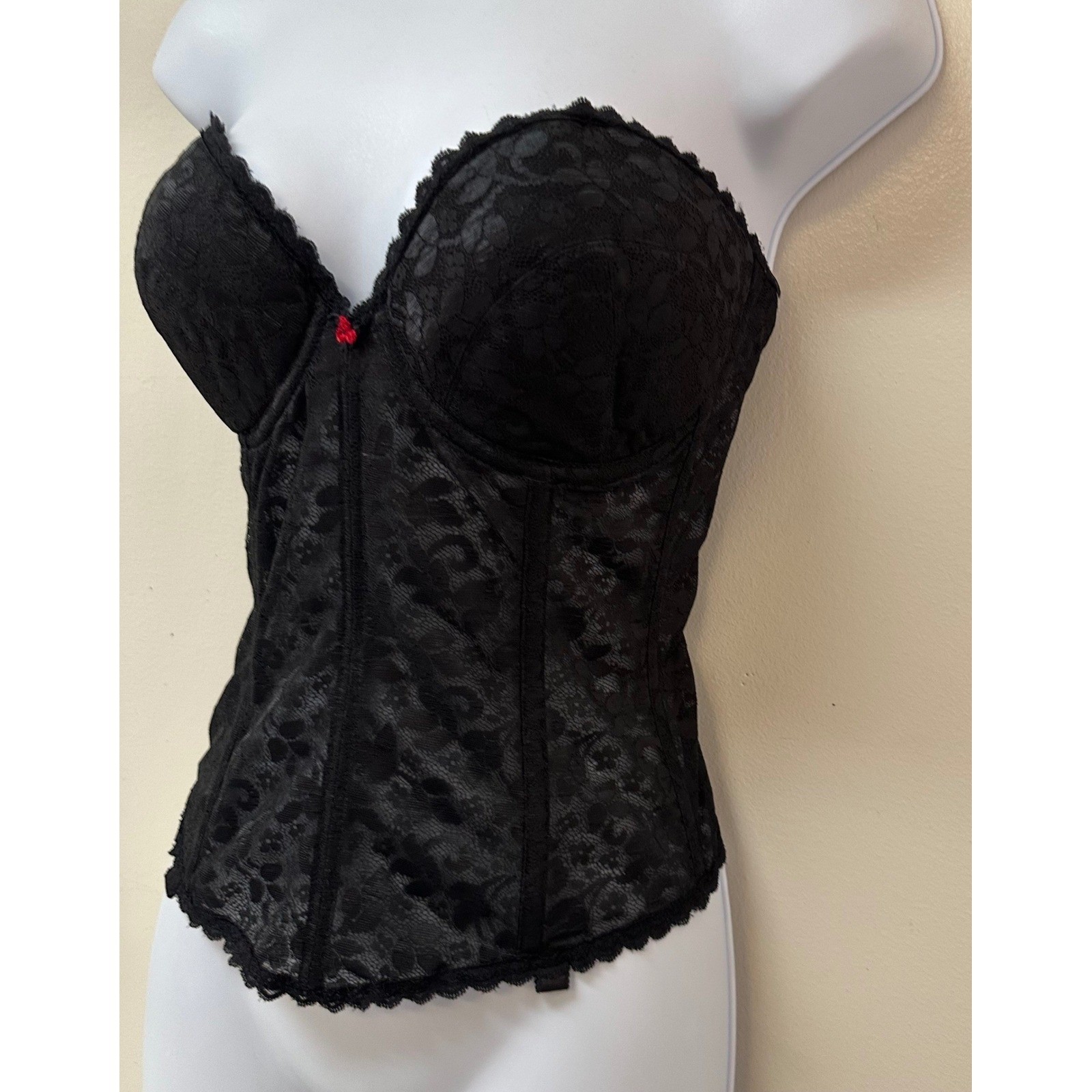 Vintage Carnival 313 Black Lace Bustier Corset Top 38C ILGWU Union Made USA