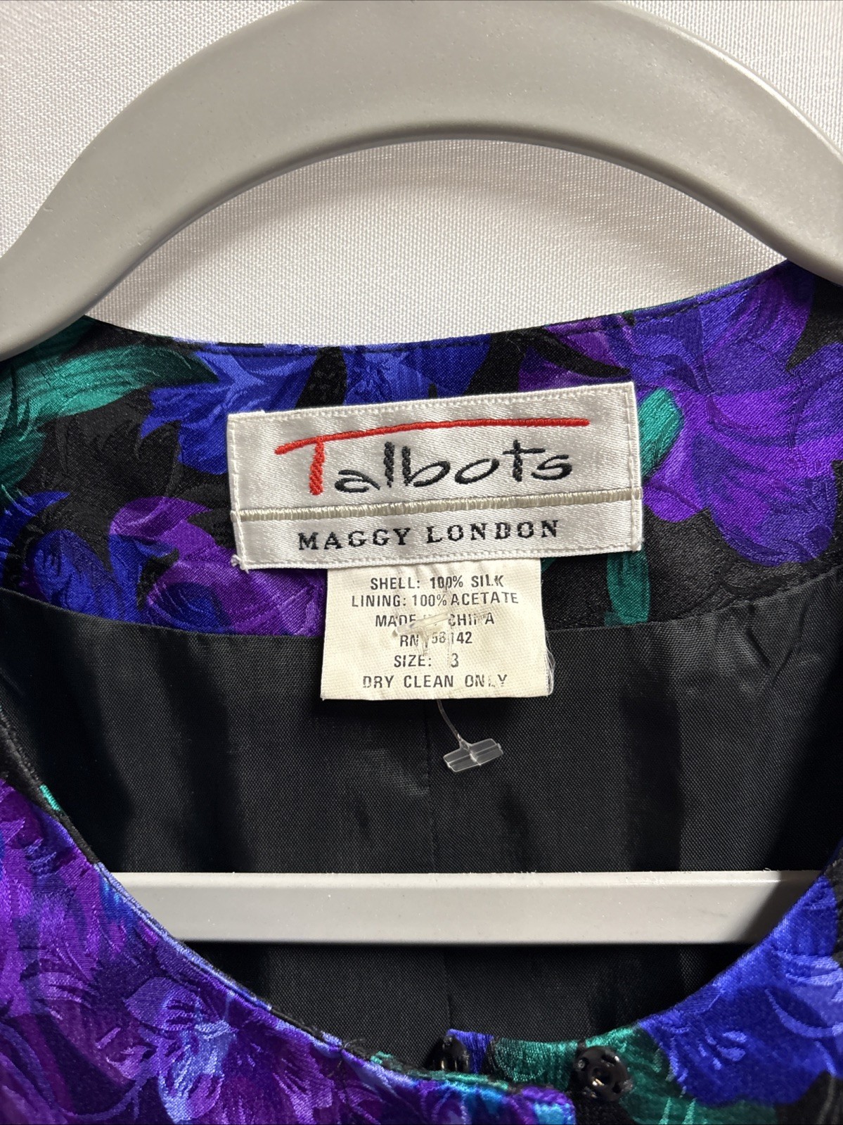 Vintage Talbots Maggy London 100% Silk Suit Size 8 Colorful Floral Purple
