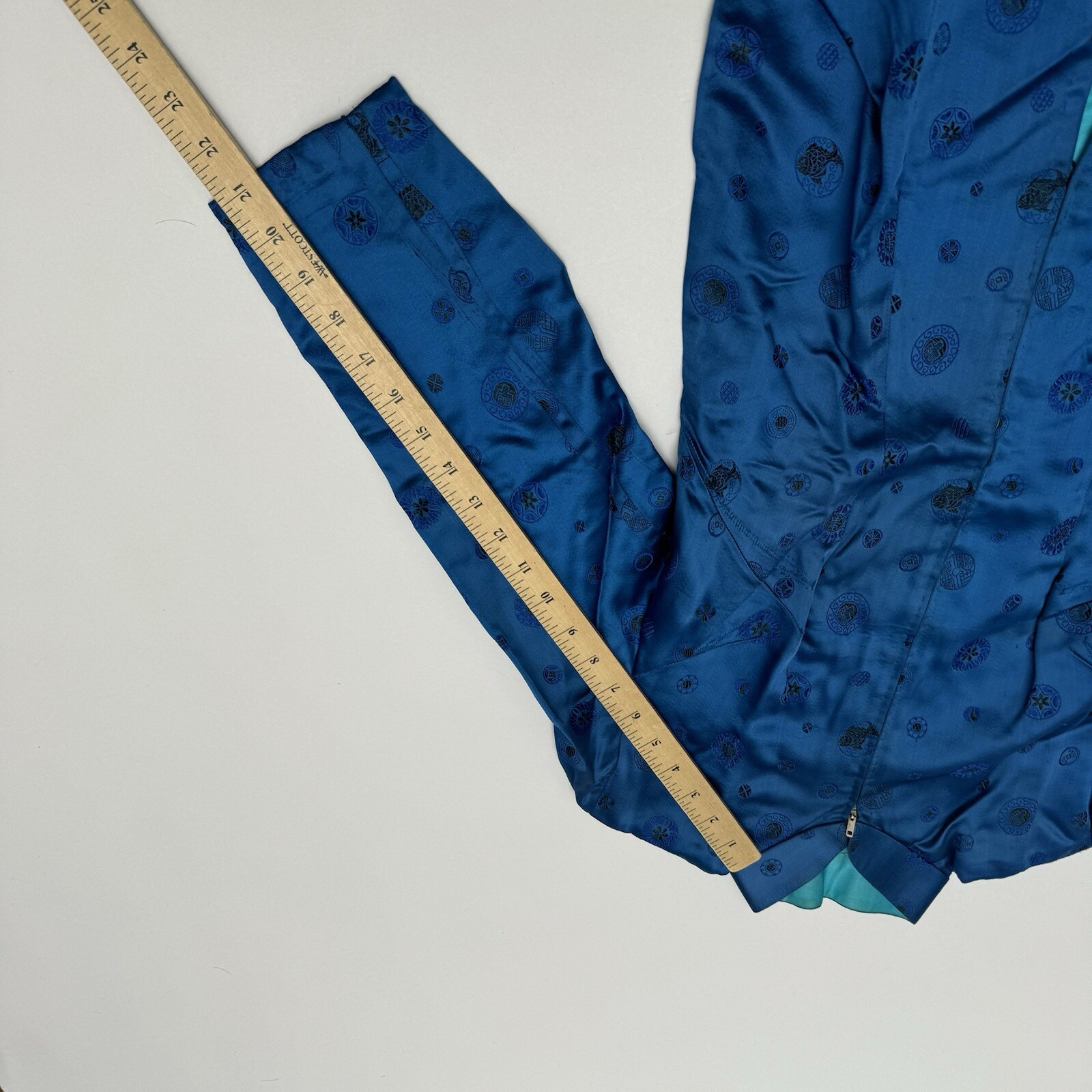 Vintage Asian Traditional Chinese Blue Silk Top Full Zip S/M