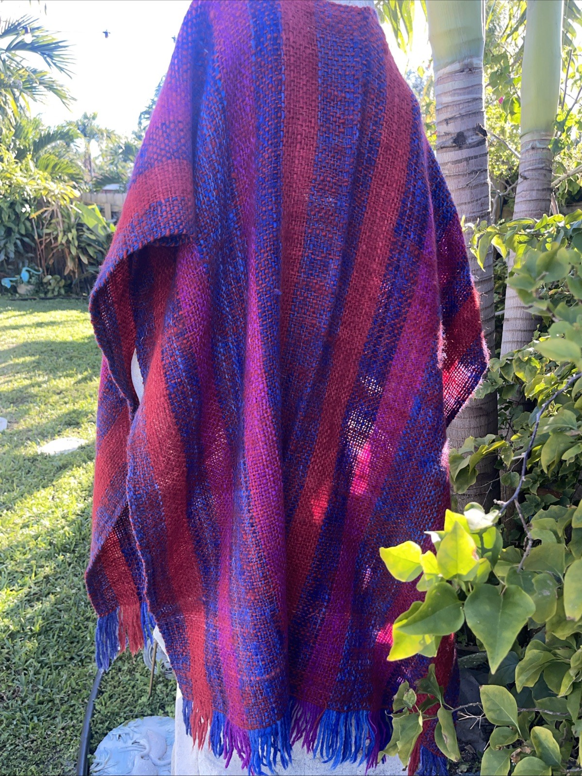 Manos Del Uruguay Handspun Artisan Fringe Poncho Shawl Sweater Knit Blanket Boho