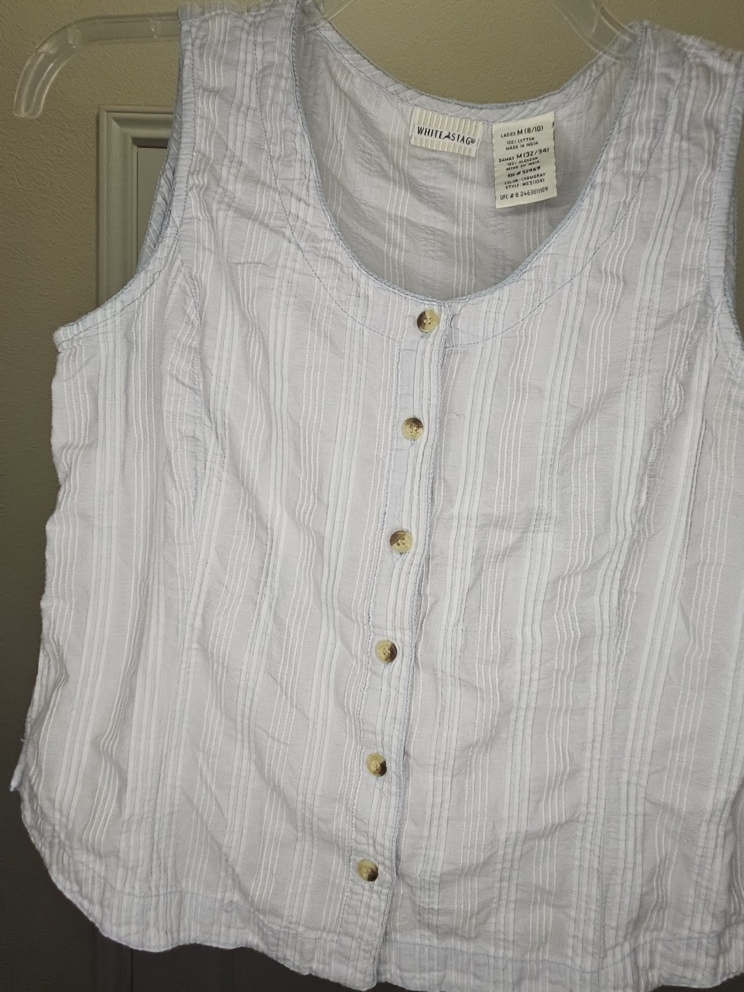 Vintage 90s White Stag Light Blue Pintuck Tank Top Sz M Cottagecore Prairie Boho