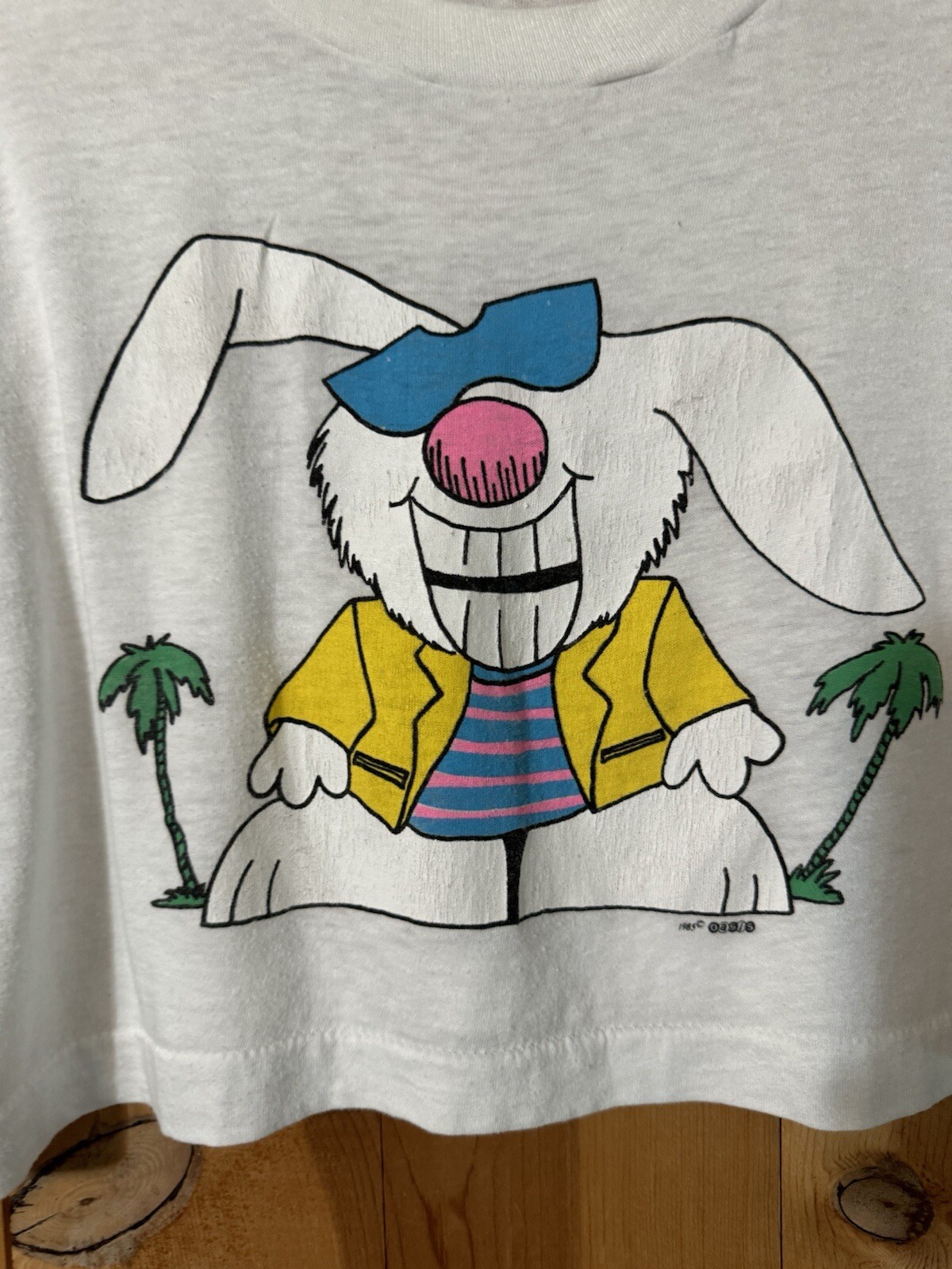 VTG 1985 Bunny & Palm Trees Micro Crop Tee Women’s M/L Oasis Women’s Teens