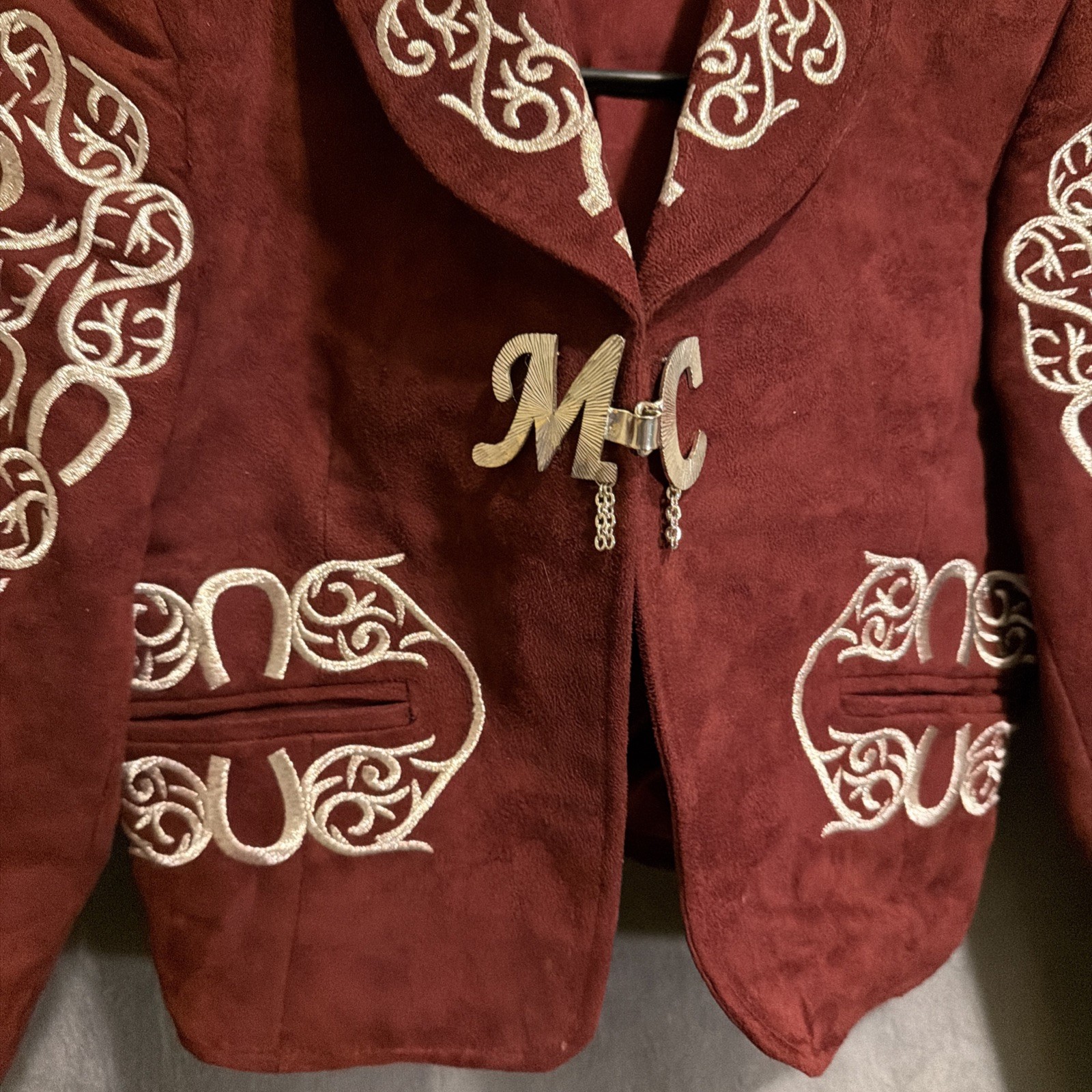 Mexican Embroidered Mariachi Jacket Coat XS Burgundy