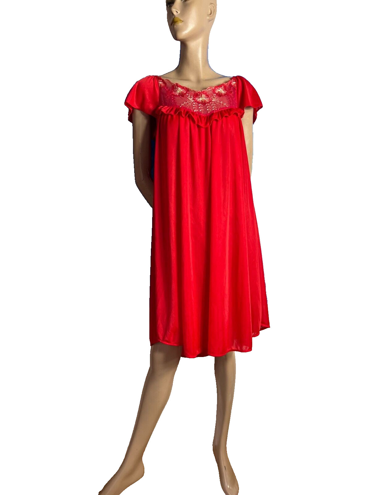Lace Babydoll Chemise Red Nylon 50s Vintage Pin Up 42 44