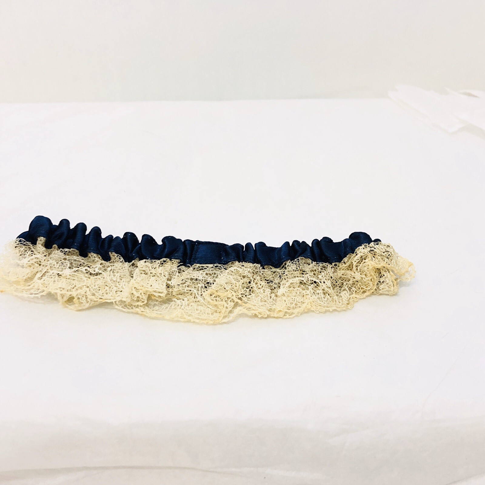 Vintage 1950s US Navy Wedding Garter Blue with Gold Anchors and Lace
