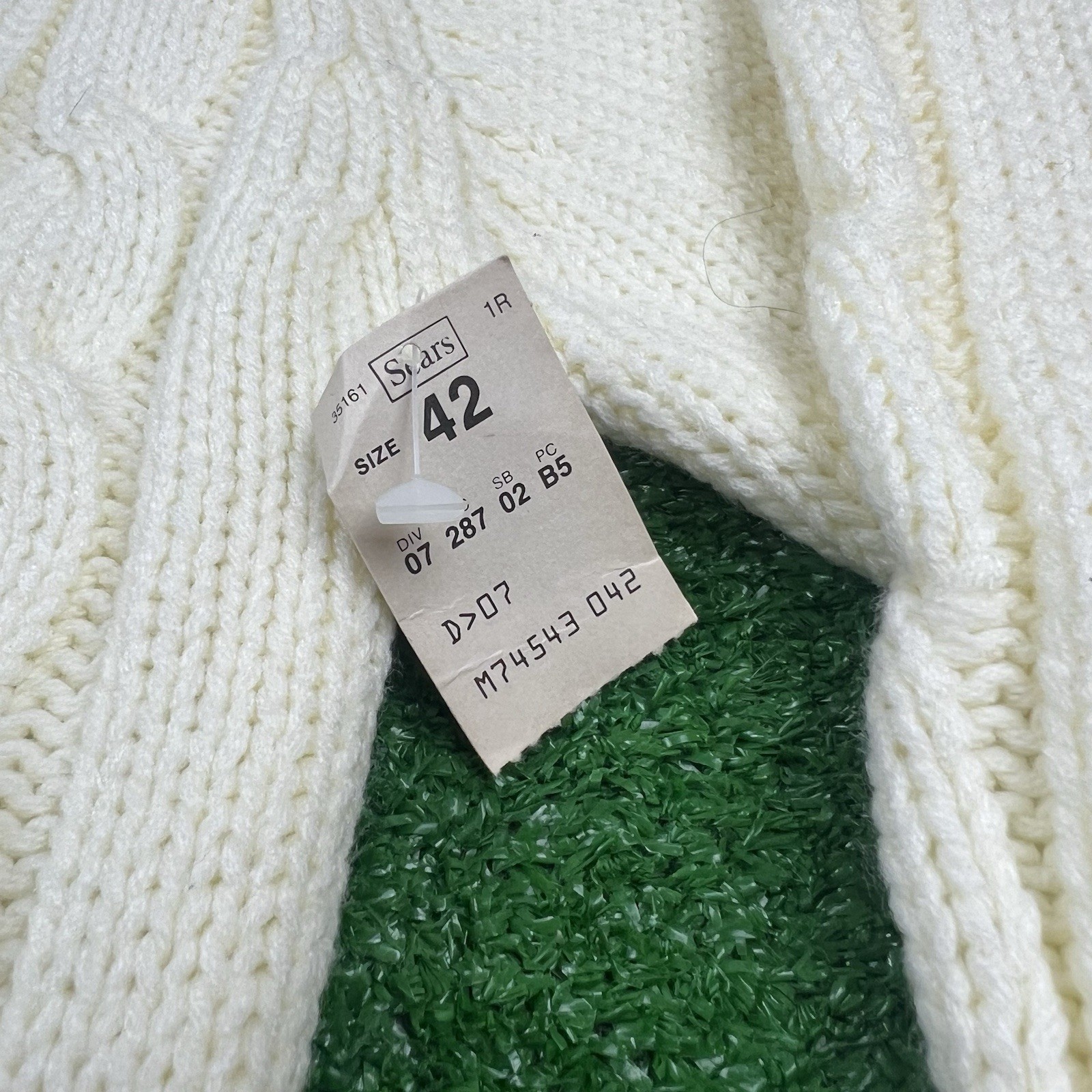 Vintage Sears Ivory Cable-Knit Chunky Fisherman Cardigan Sweater High Neck Sz 42