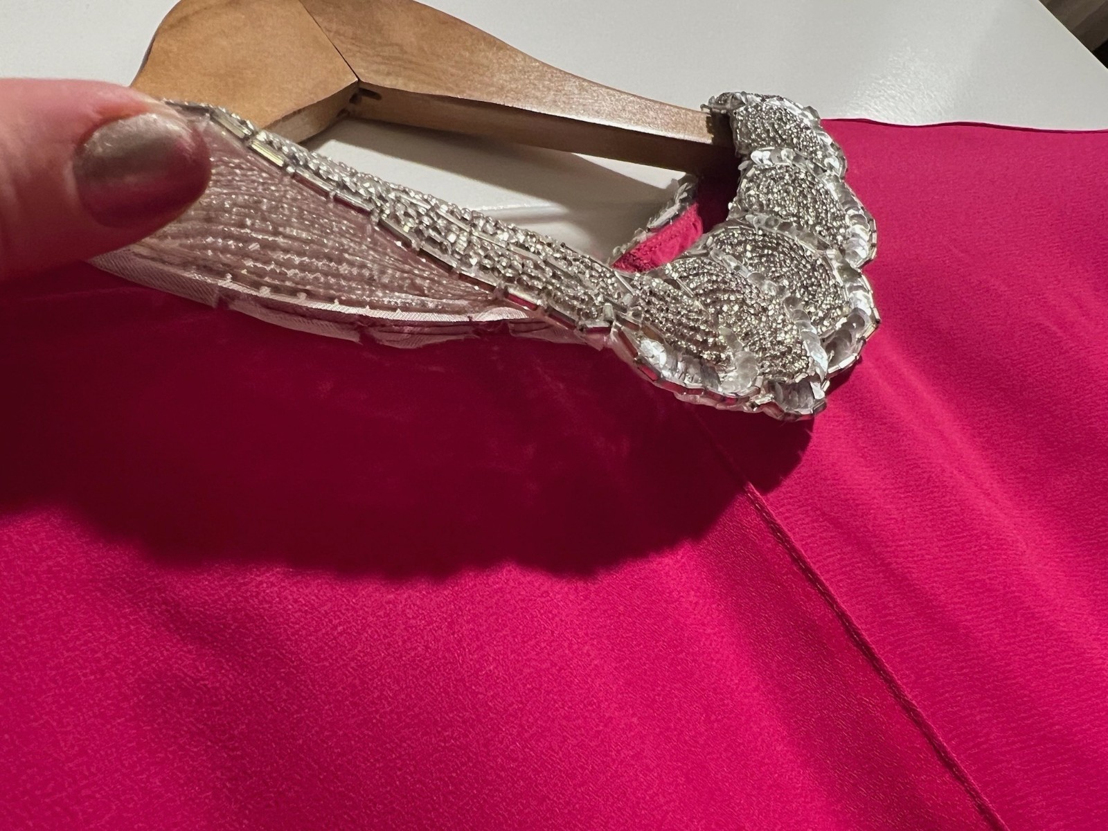 Vintage Magenta Beaded neckline evening holiday dress – XL
