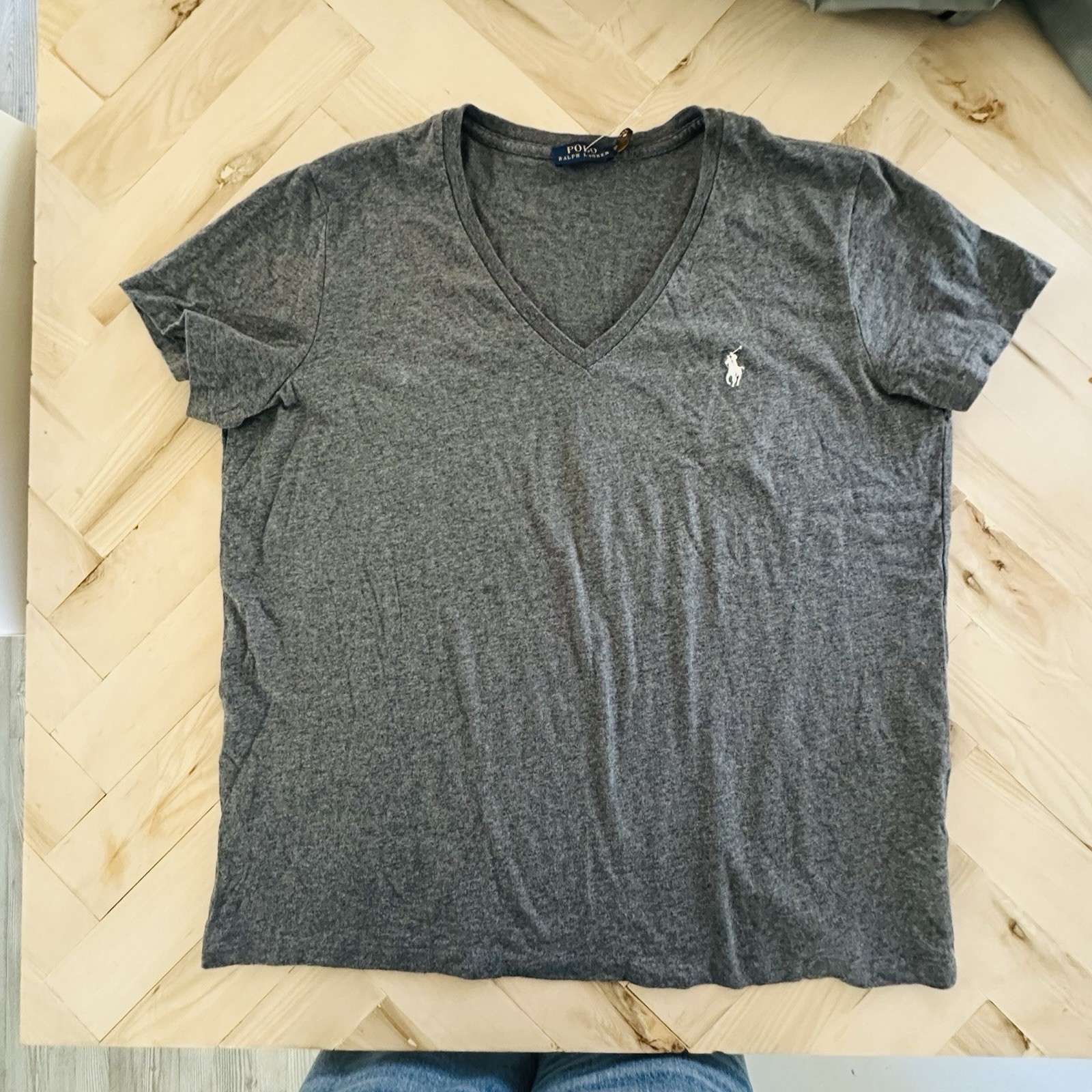 Rare Vintage 80s Ralph Lauren Blue Label V-Neck T-Shirt Gray W/white Polo