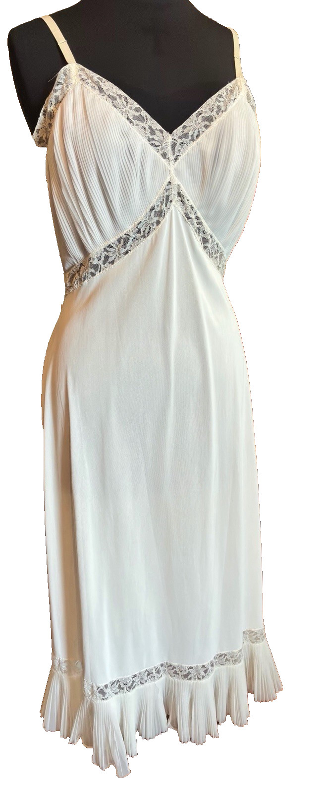 Vtg White 1950S Vanity Fair Slip Dress Nightgown Nylon Tricot Pleated Size 38