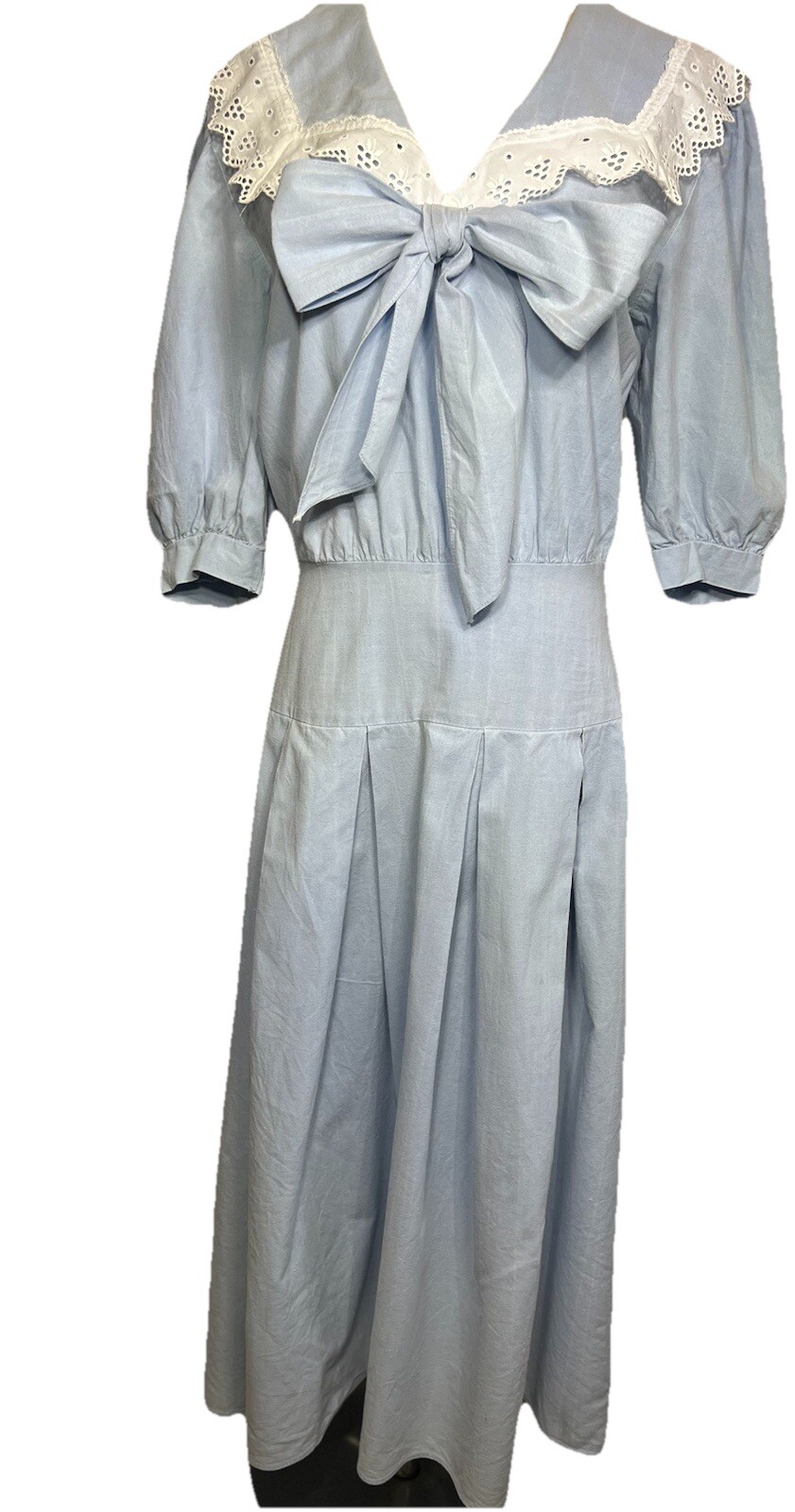Vtg You Babes II Drop Waist 3/4 Sleeve Eyelet V Neck Prairie Fairy Dress 7