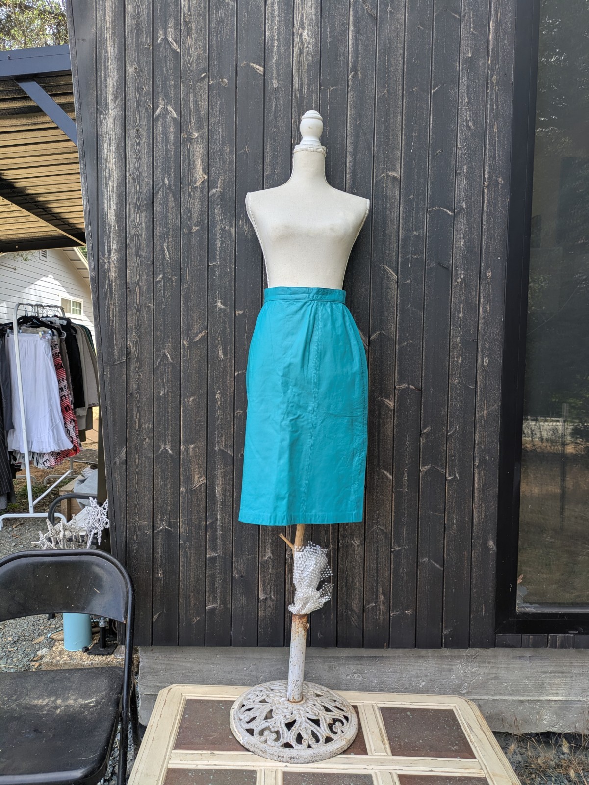 Vintage CEDARS Turquoise Leather Skirt Size 8 High Waist 27 Pencil Straight