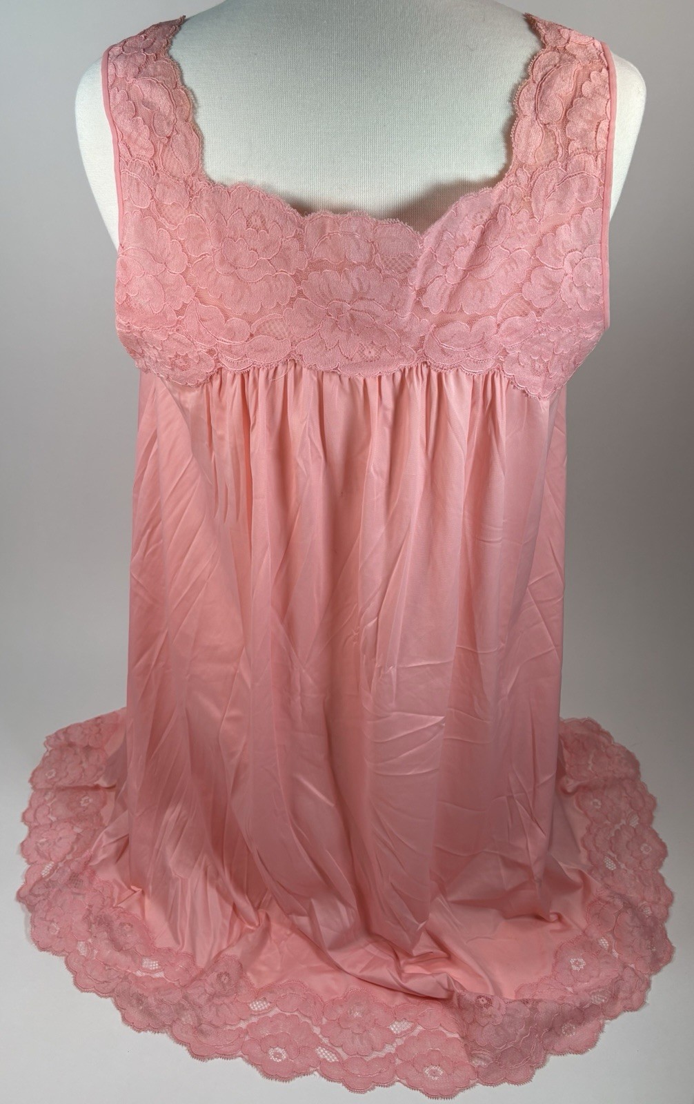 Vintage Shadowline Nightgown Robe Set M Pink Nylon Lace Peignoir Lingerie Floral