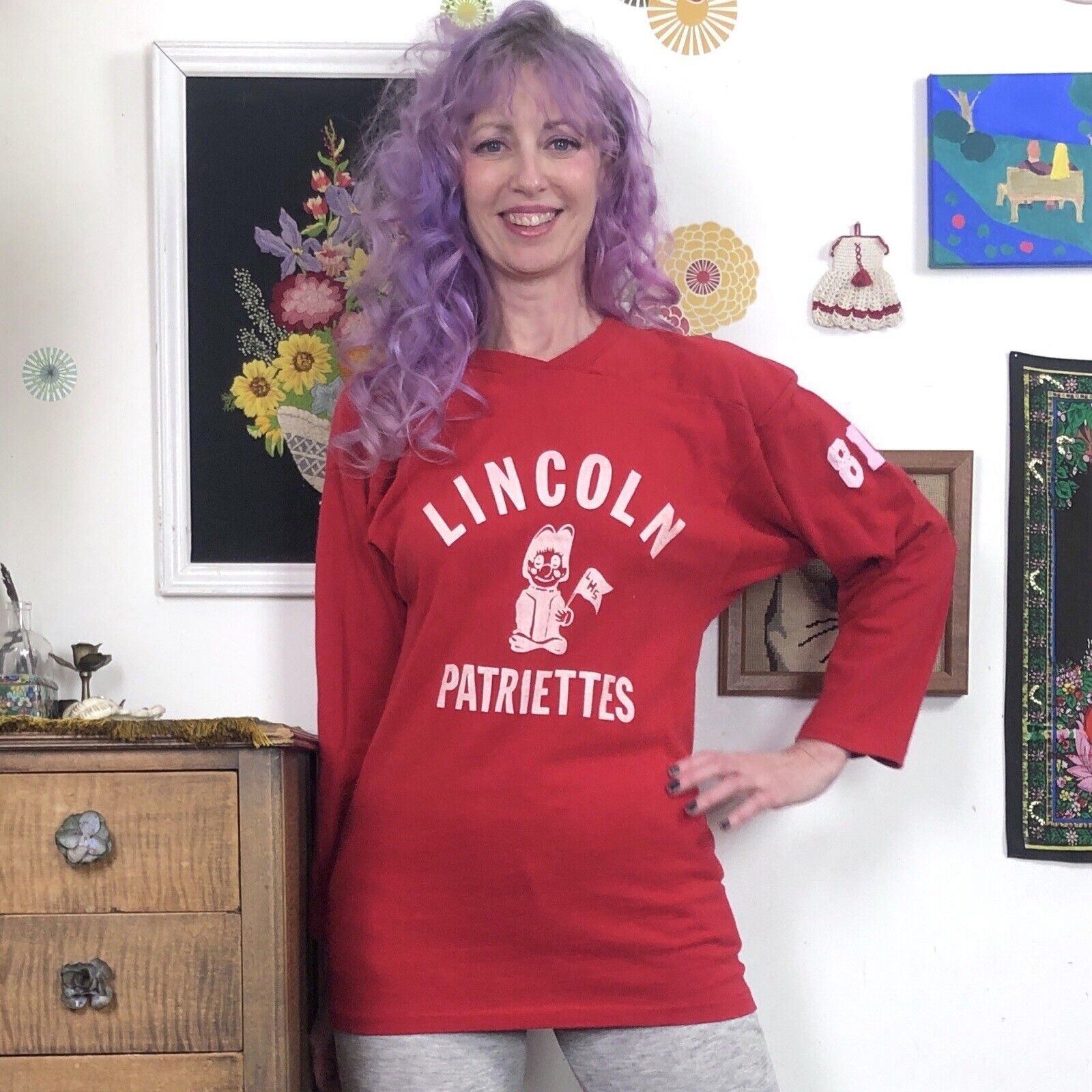 Vintage Red Cotton Jersey, 1970s V-Neck Thick Knit Sweatshirt Style Top Sz M