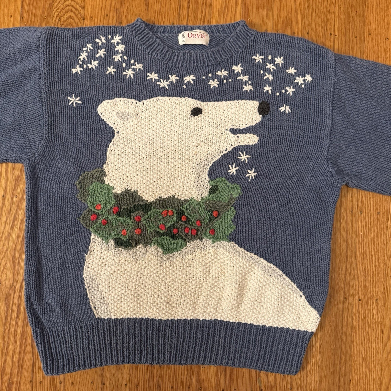 Vintage 90s Orvis 3D Knit Christmas Holiday Polar Bear Sweater Women’s Large