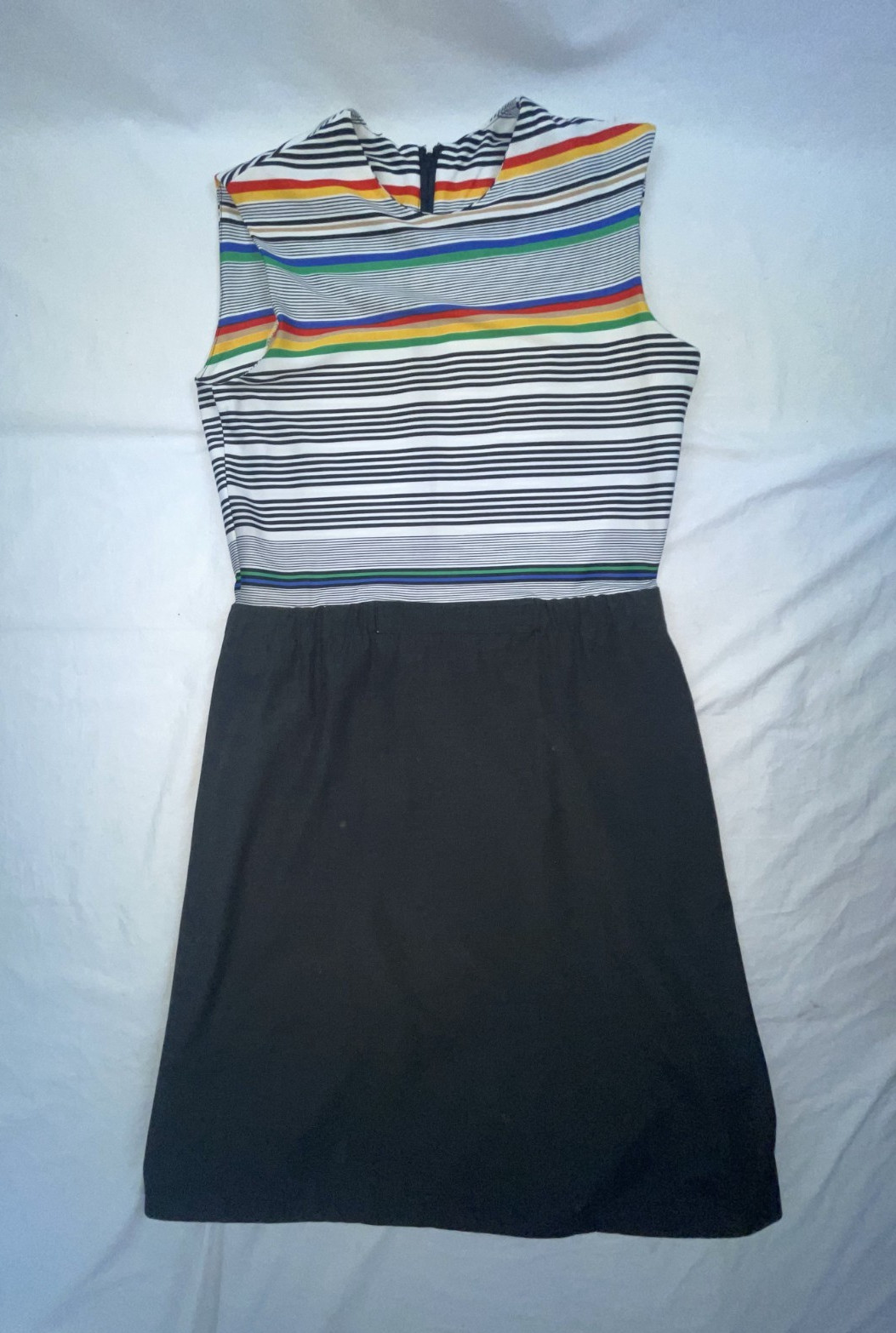 VTG 80S WOMENS S RETRO NEW WAVE SLEEVELESS STRIPED BLACK DRESS