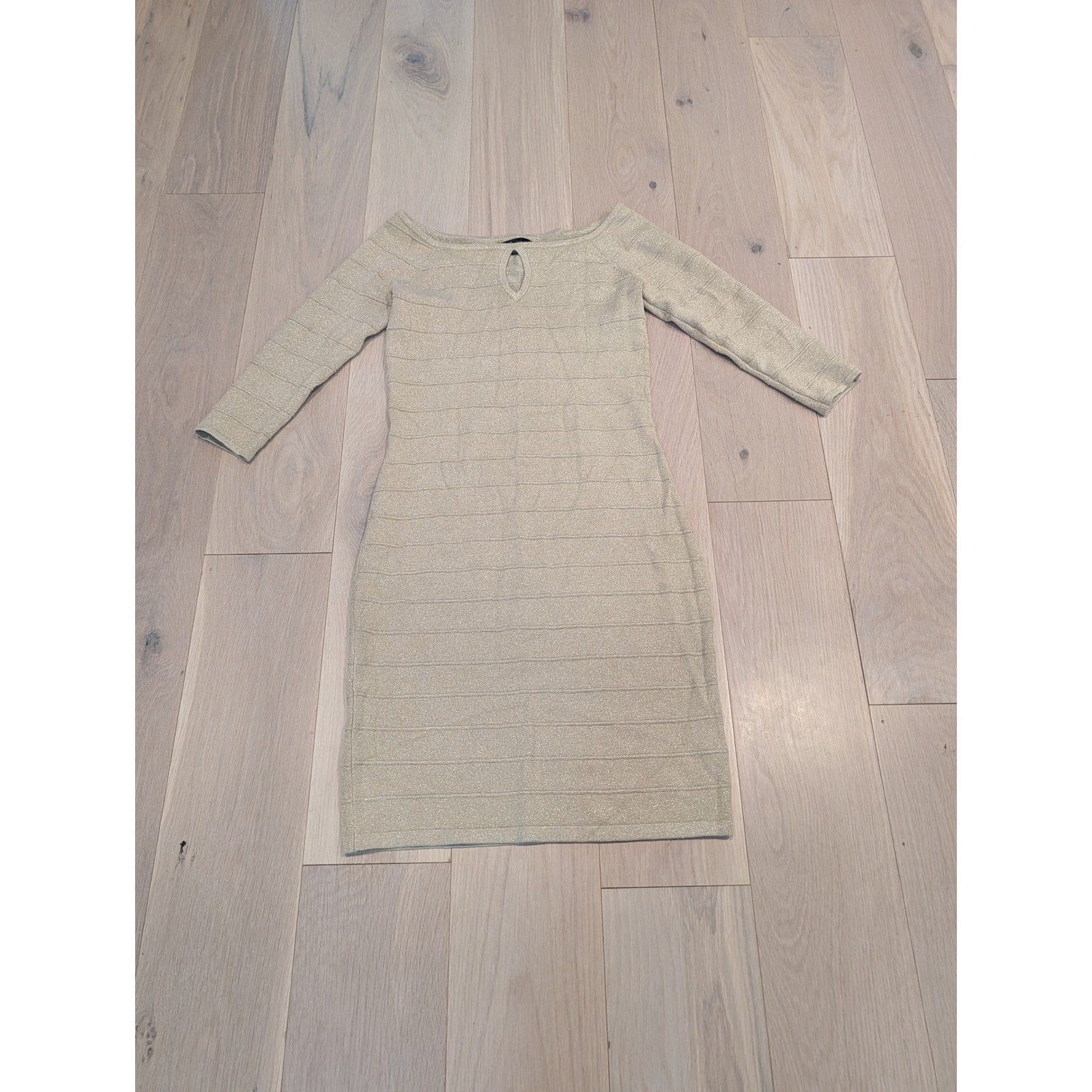 Express Gold Metallic Shimmer Bodycon Sweater Dress Size Small