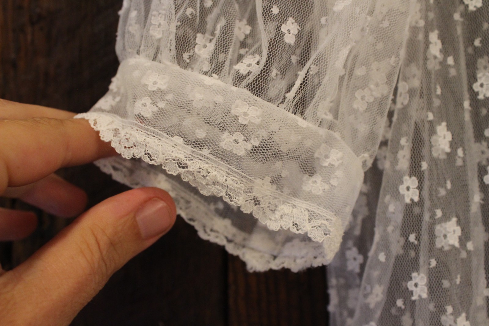 Vintage White Blouse Gunne Sax by Jessica Lace Design See Through Floral 1970s