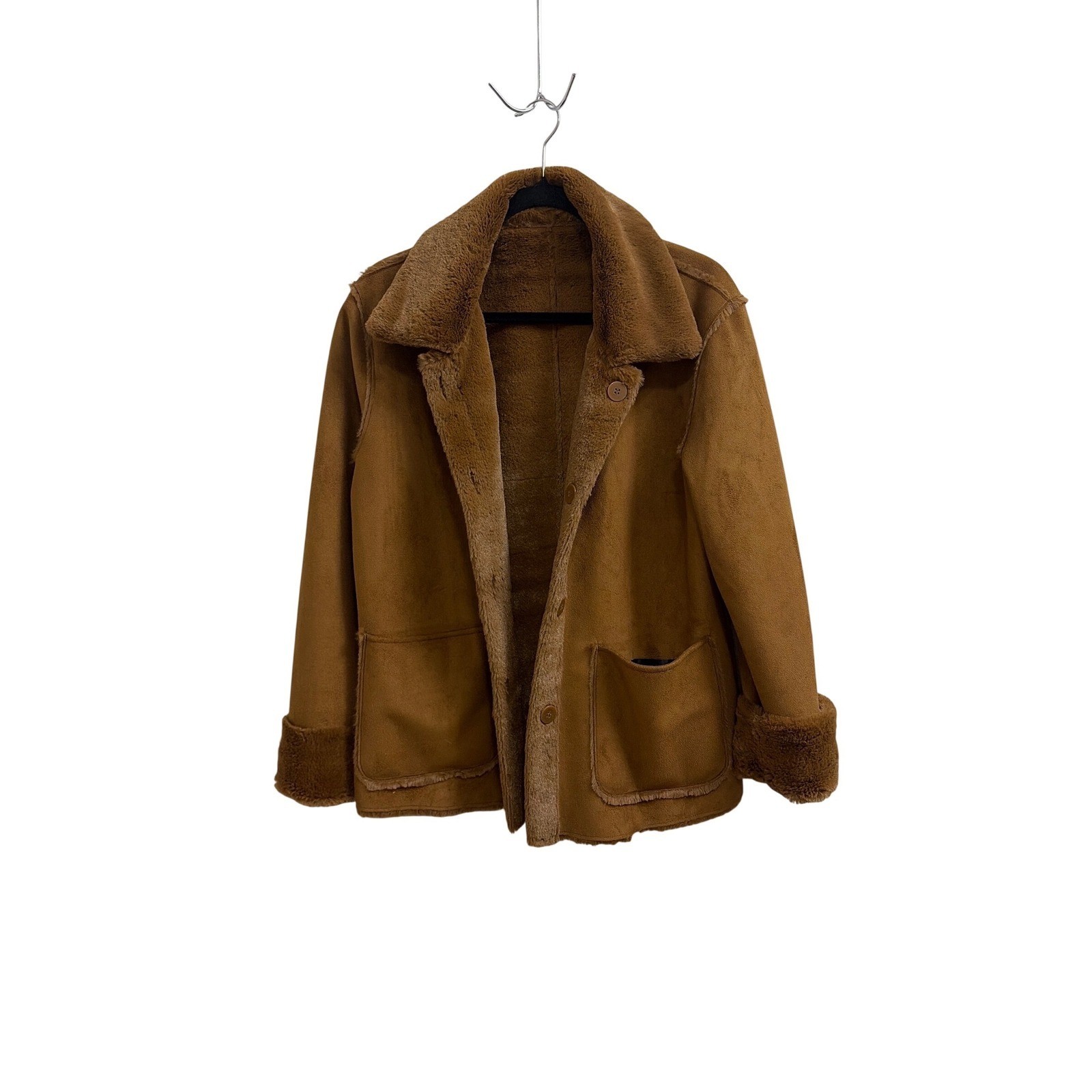 Brandon Thomas Vintage Reversible Faux Suede Fur Jacket Brown Camel Womens Med