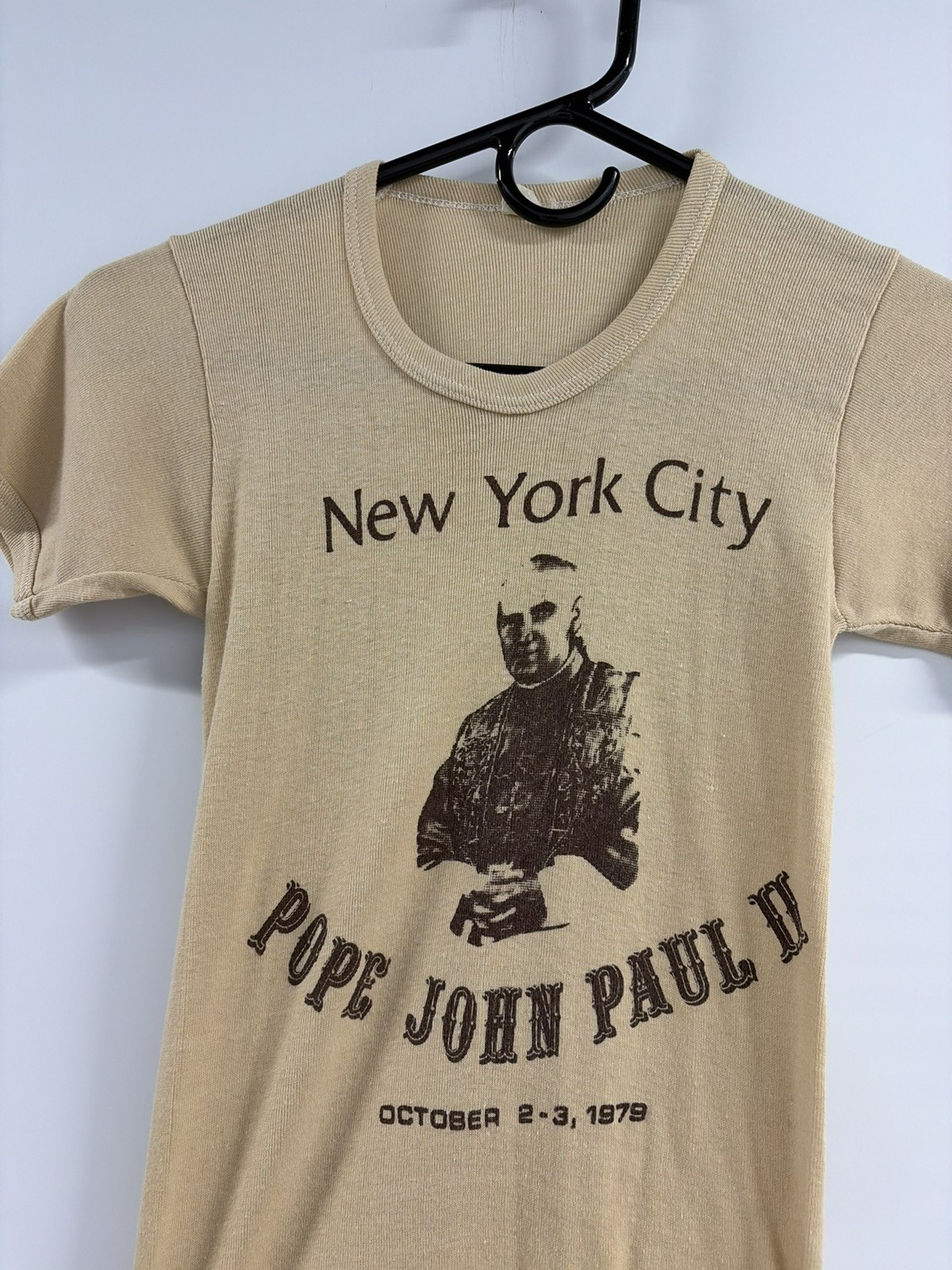 Vintage 1979 Pope John Paul II NEW YORK CITY 70s TShirt brown sz Small NYC RARE