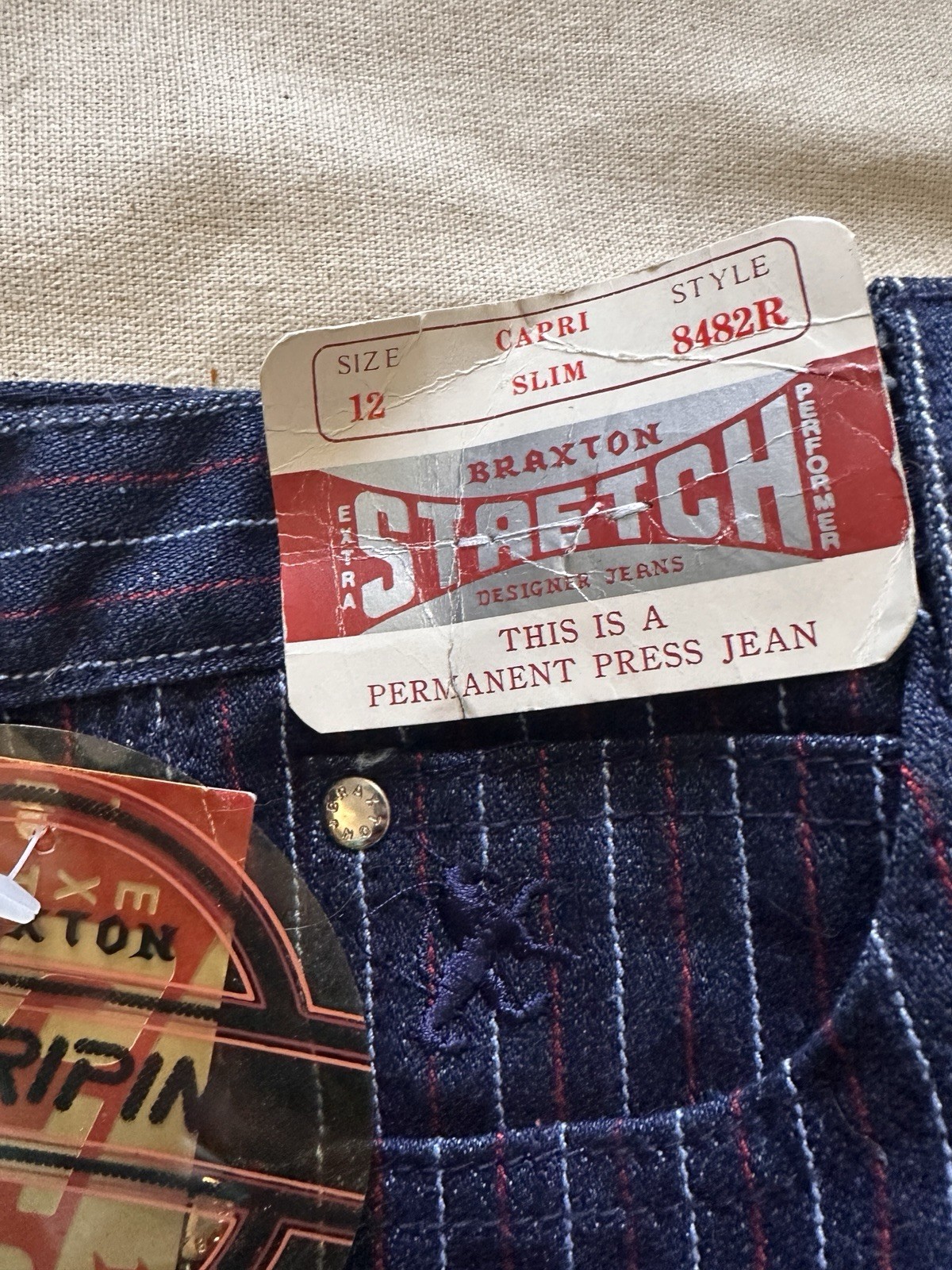 Braxton 1980s High Waisted Pinstriped Jeans New With Tags Rare Designer Denim