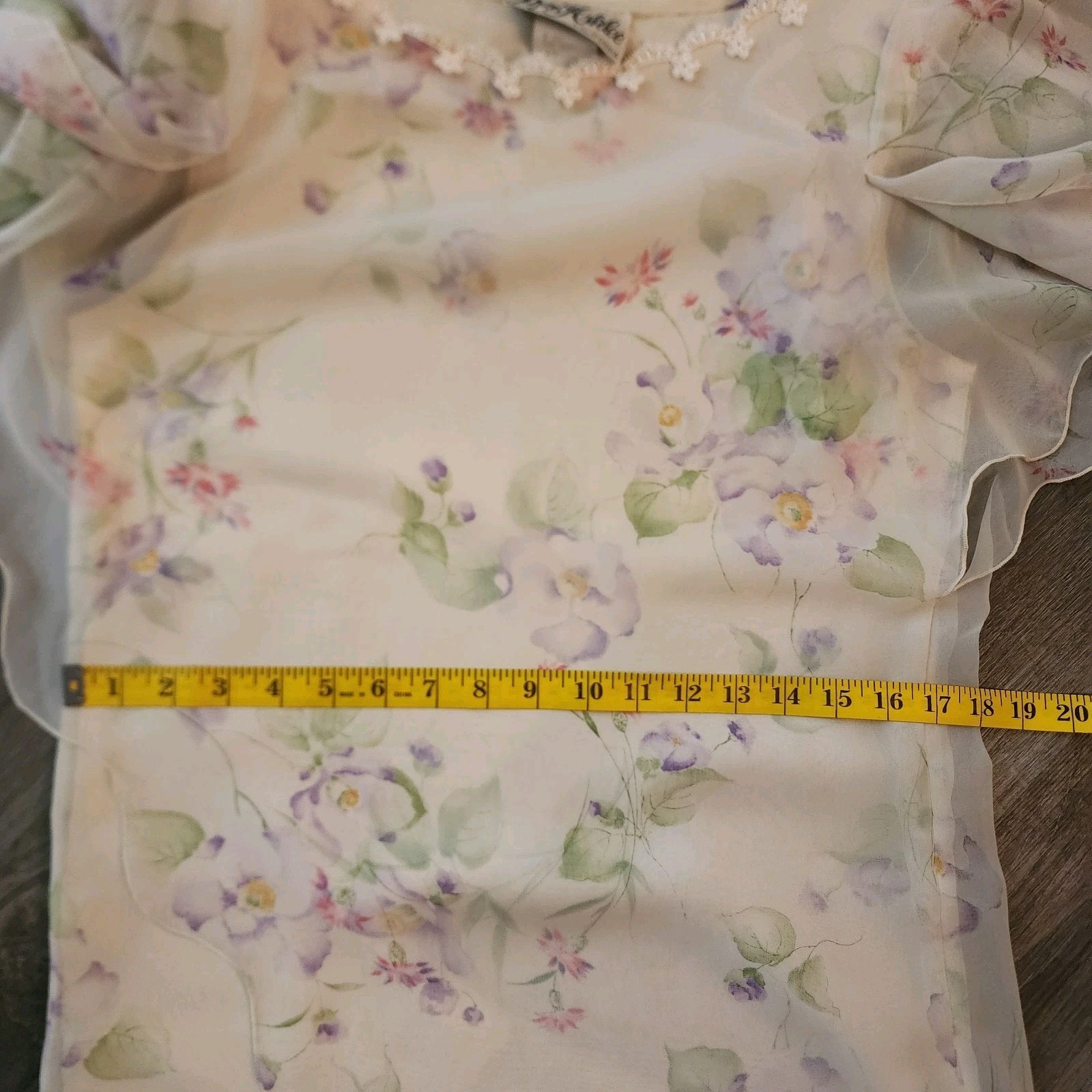 Vintage Miss Ashlee Floral Chiffon Dress 5 / 6 S Cottagecore Fairycore Lace 80s
