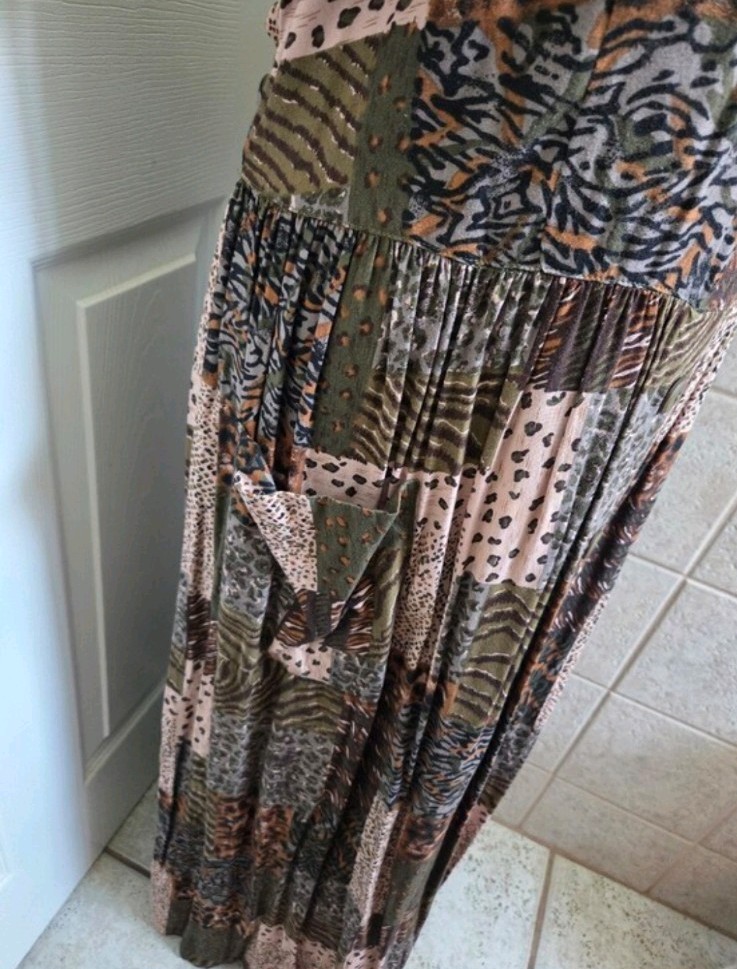 Vintage Patchwork Animal Print Maxi Dress Vacay Teachercore Travel Safari 16 TL
