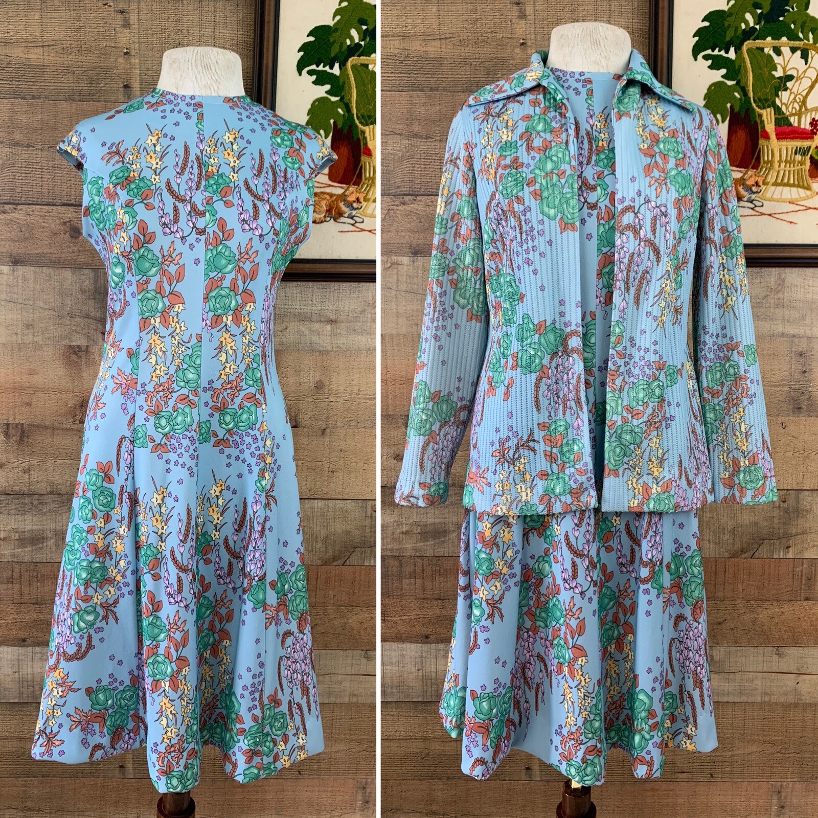 Vintage 1960s 1970s Prynts Bleeker Street Knit Jacket Matching Dress Set MOD