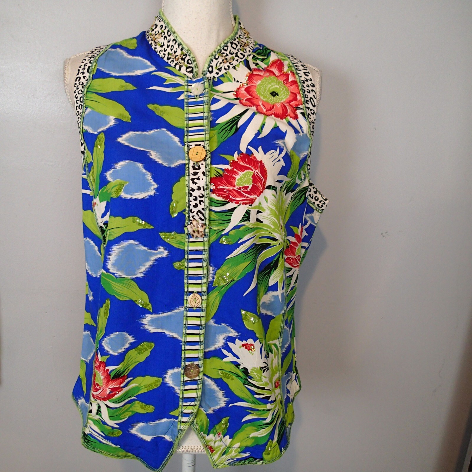 FAITH by Celia Forrester Set S Top Skirt Tropical Floral Shirt hawaian blue