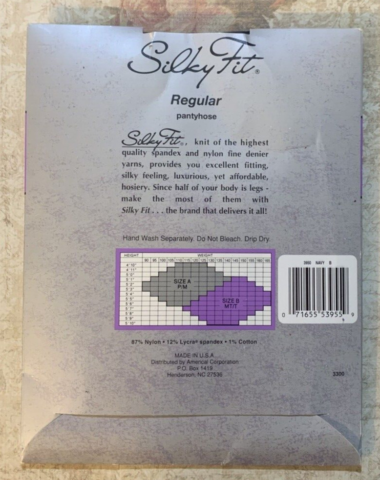 Pantyhose Vintage Stockings Silky Fit Navy Size B 125 to 155 LBS Regular OP