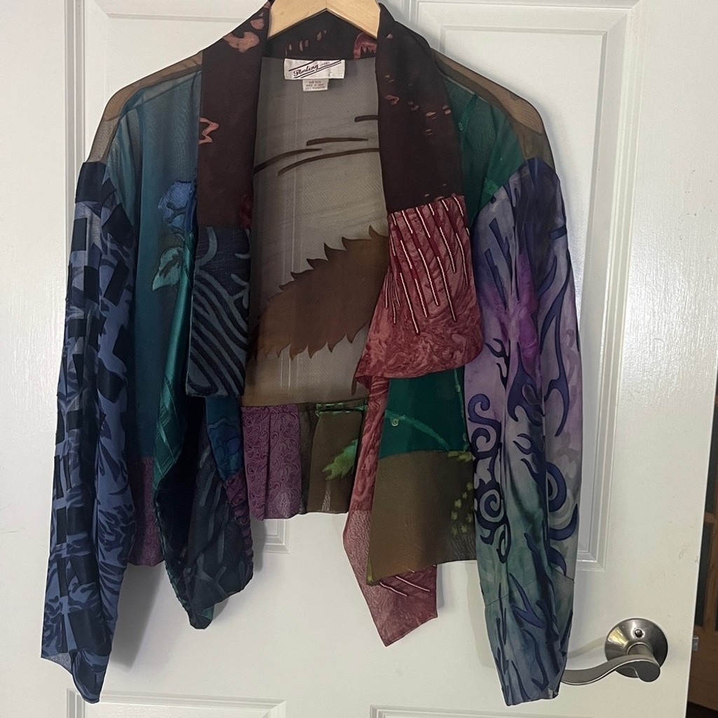 Vintage Deep Multicolor Sheer draped Bolero cropped Jacket- one size