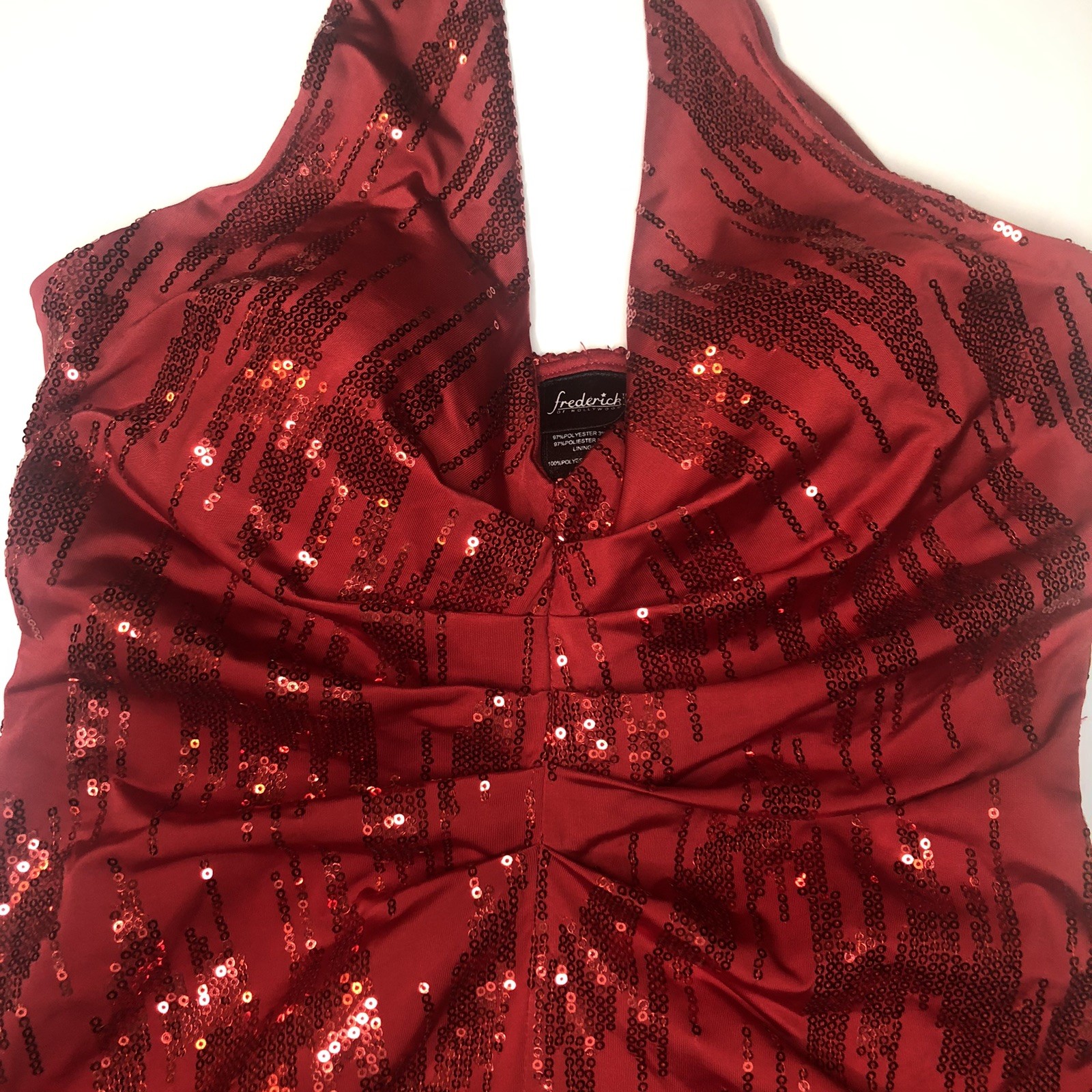 Fredericks of Hollywood Red Sequin Halter Mini Dress Size M Sweetheart Bust Prom
