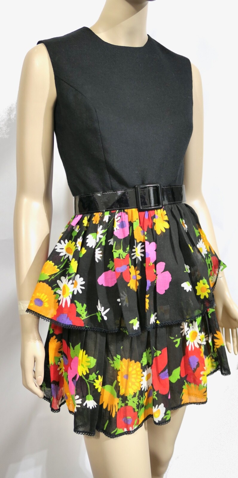 Vintage 60s Beeman Street Mod Go Go Twist Tiered Flower Power Mini Dess S/XS