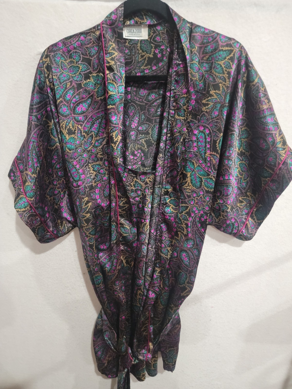 Vintage Circa 2000 Paisley Robe Camisole Set 2XL Made in USA Satin Lingerie 2pc