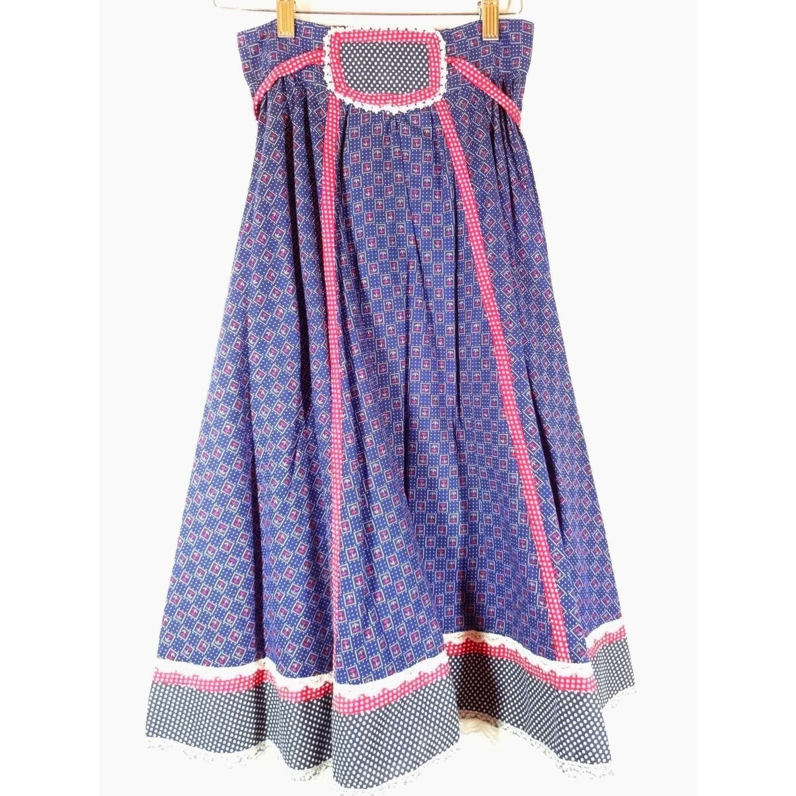 VTG 70s Jessica’s Gunnies Midi Skirt Womens 24 Blue Floral Prairie Cottagecore