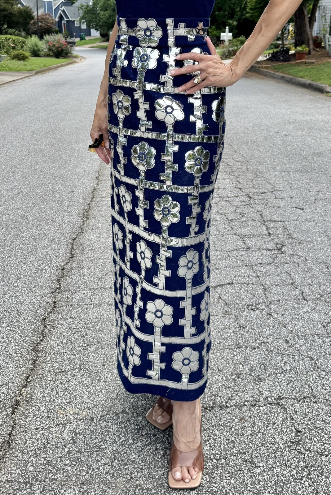 Vtg 60s Eleanor Brenner Couture Silver Mirror Space Age Maxi Dress Hostess S M
