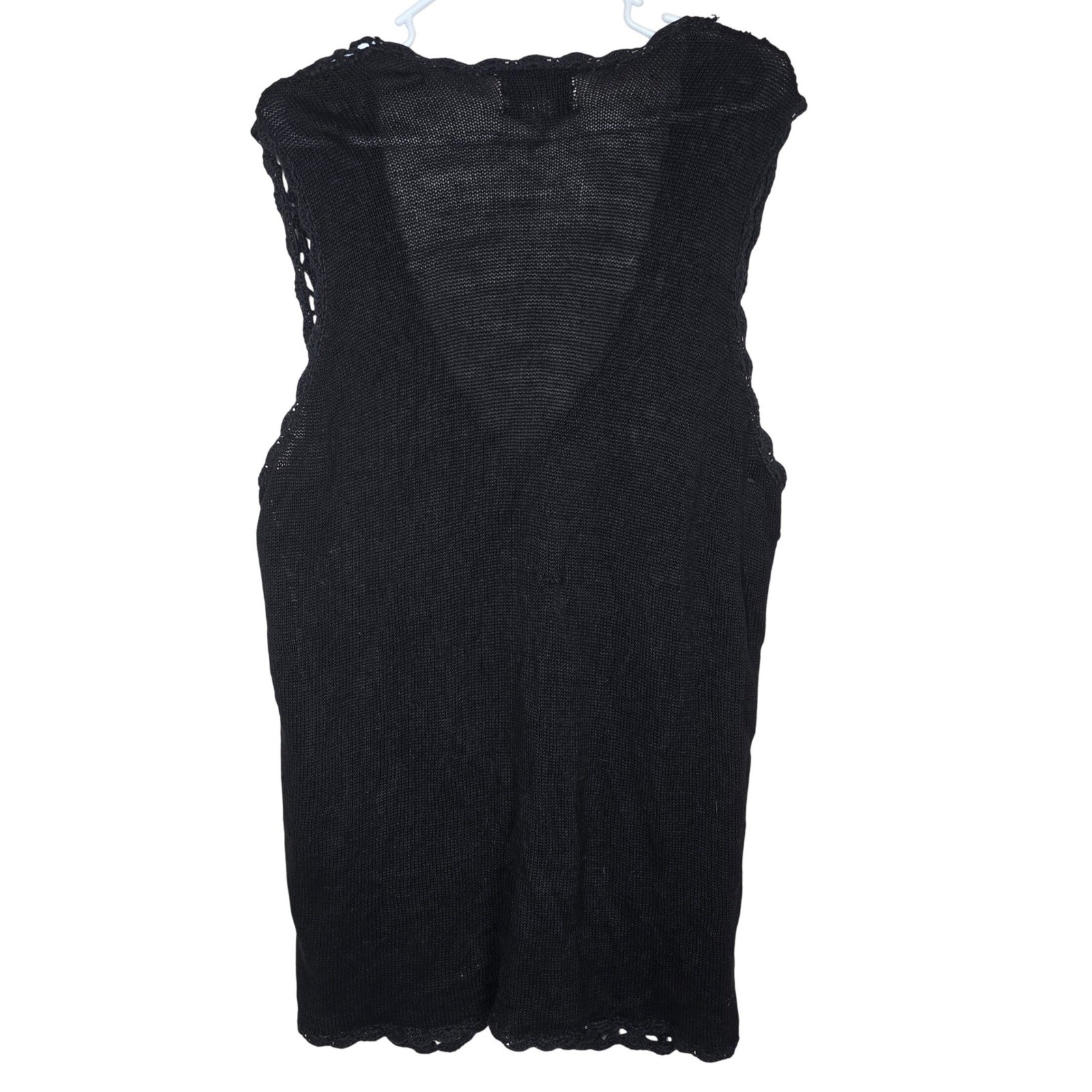 VTG Croquet Club Black Crochet Knit Sweater Vest Floral Ramie Cotton Large Boho